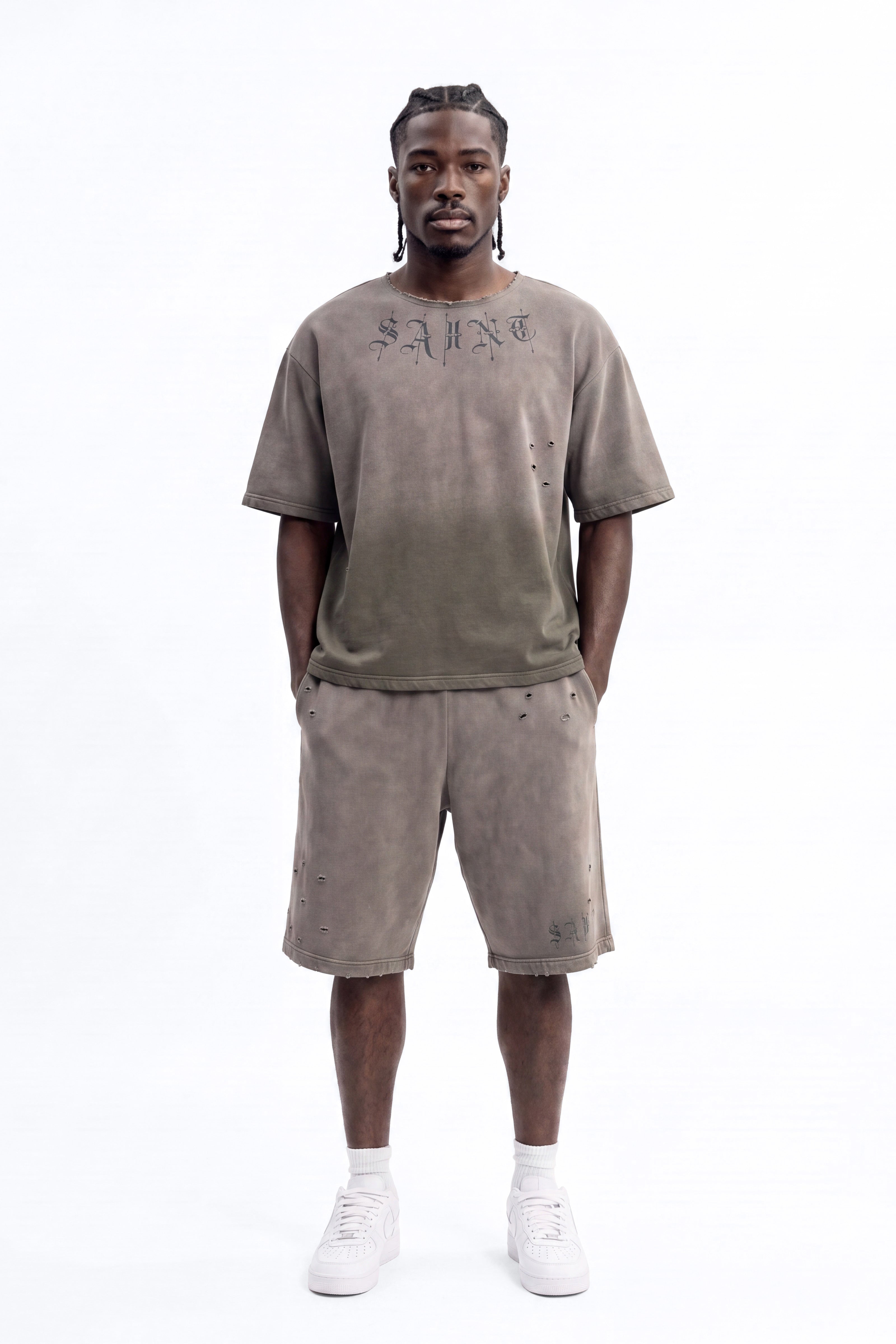 Saint Washed Oversized Fleece Tee - Green/combo
