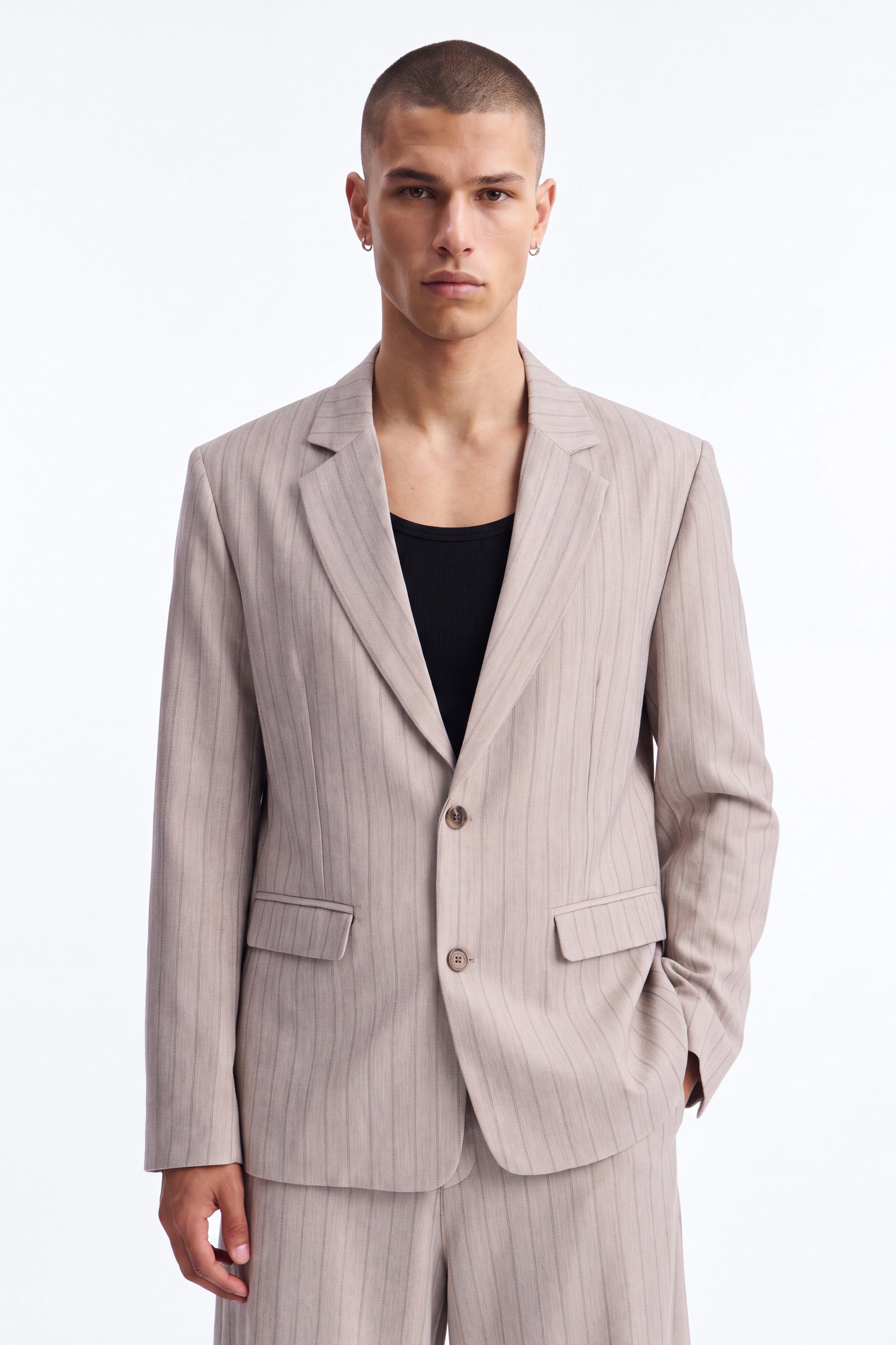 Herringbone Single Breasted Blazer - Grey