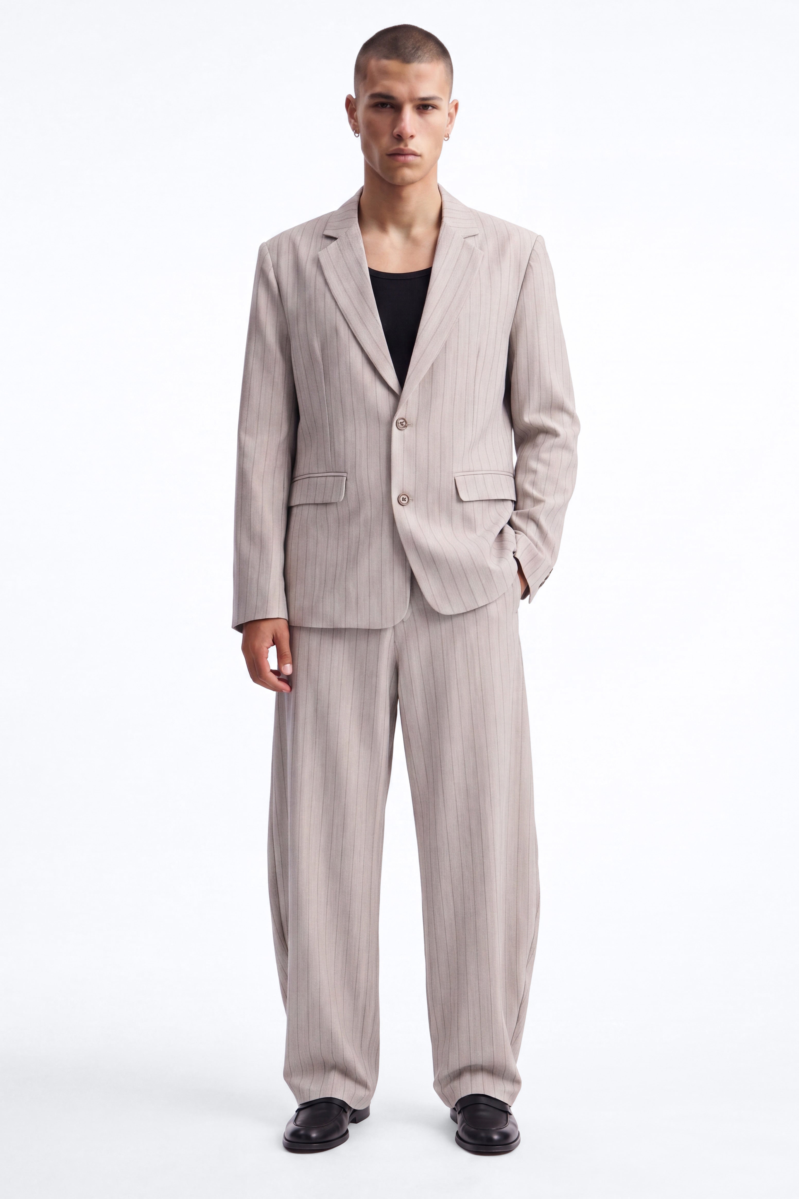 Herringbone Single Breasted Blazer - Grey