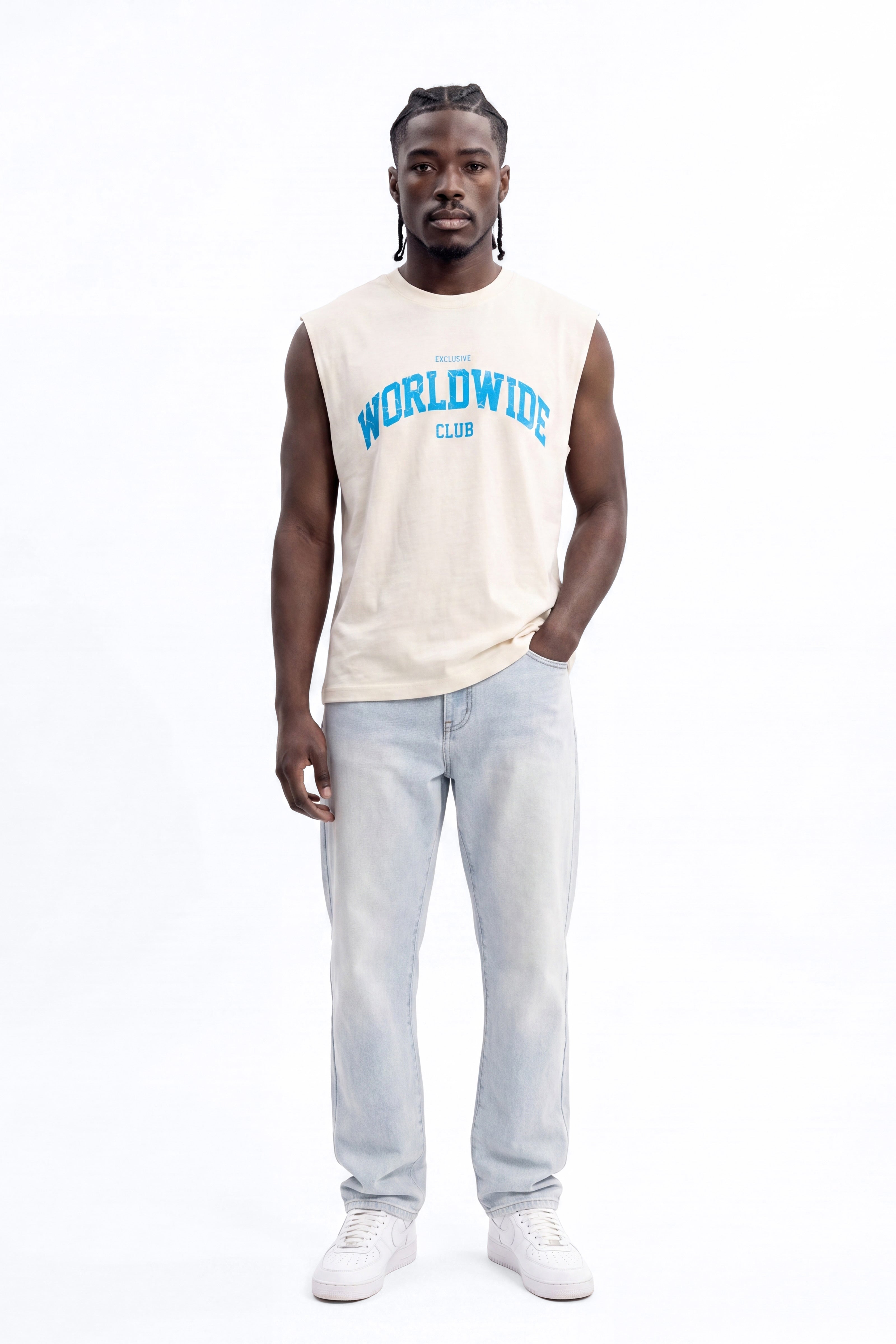 Exclusive Worldwide Club Oversized Muscle Tee - Cream