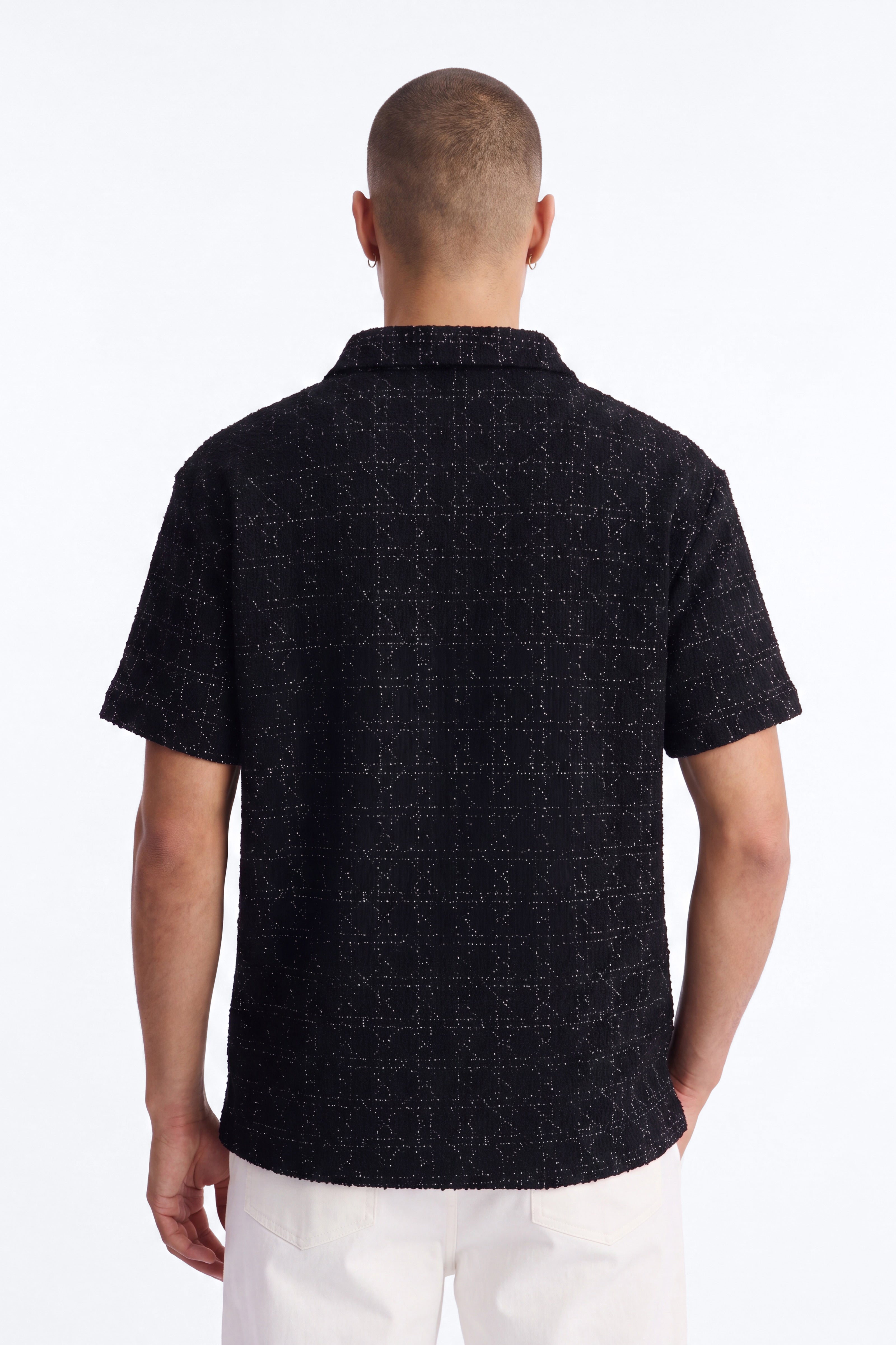 Static Textured Johnny Collar Polo - Black