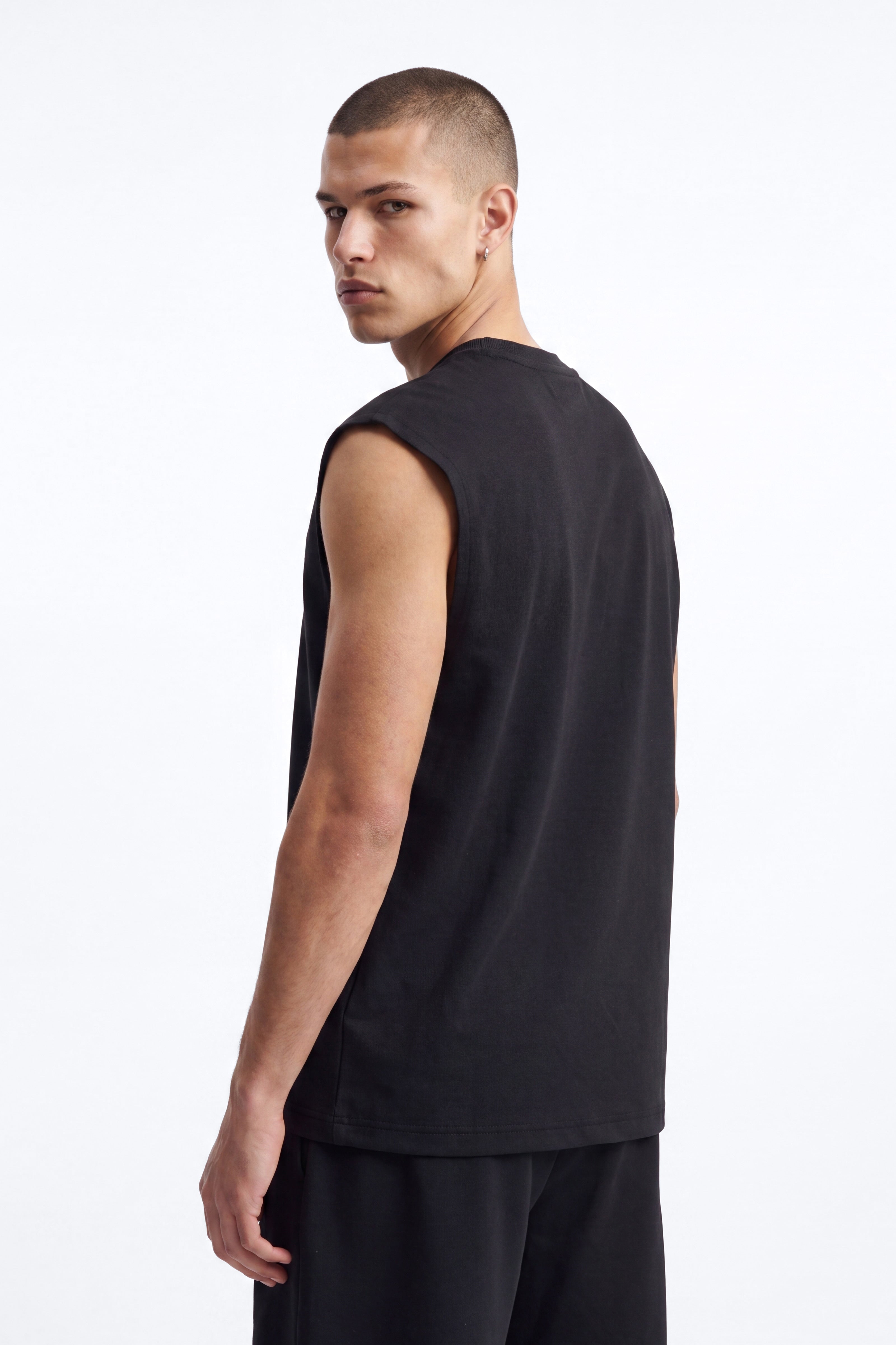 Structured Fleece Muscle Tee - Black