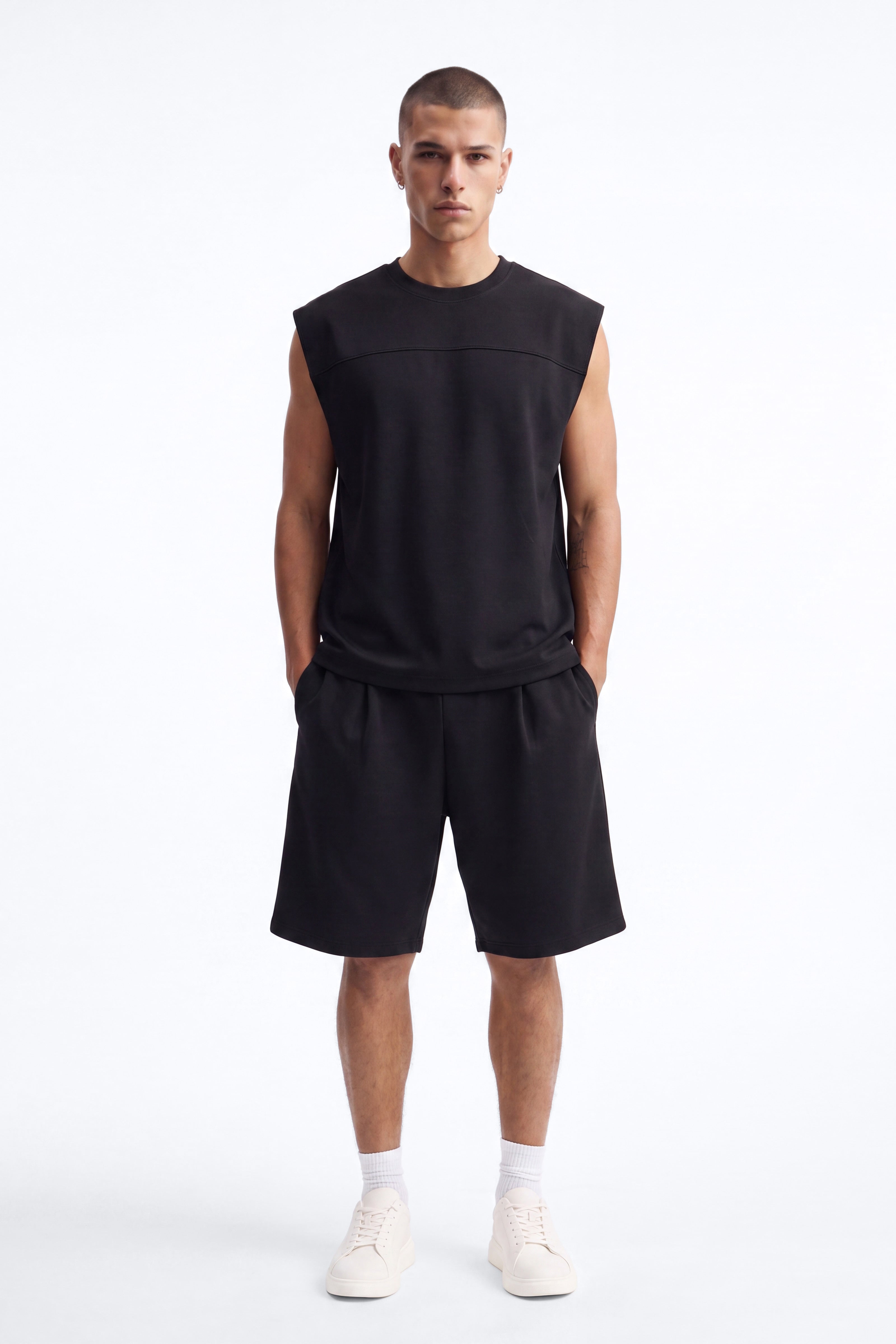 Structured Fleece Muscle Tee - Black