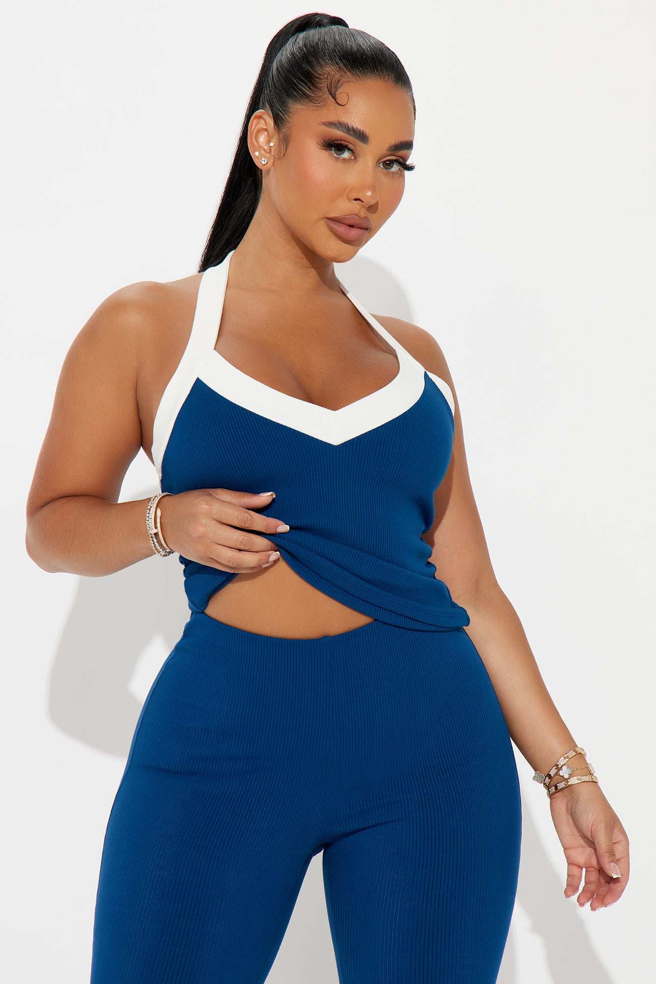 Aisha Snatched Pant Set - Navy/combo