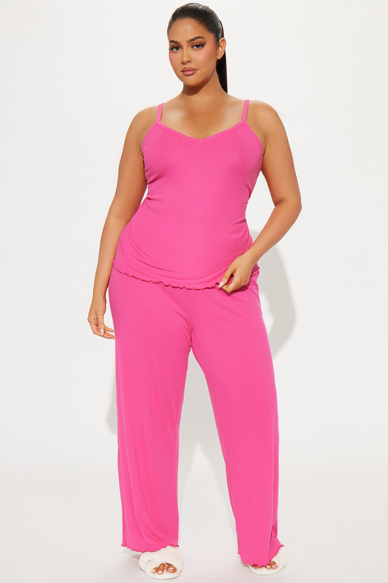 Comfy Mood Ribbed PJ Pant Set - Fuchsia