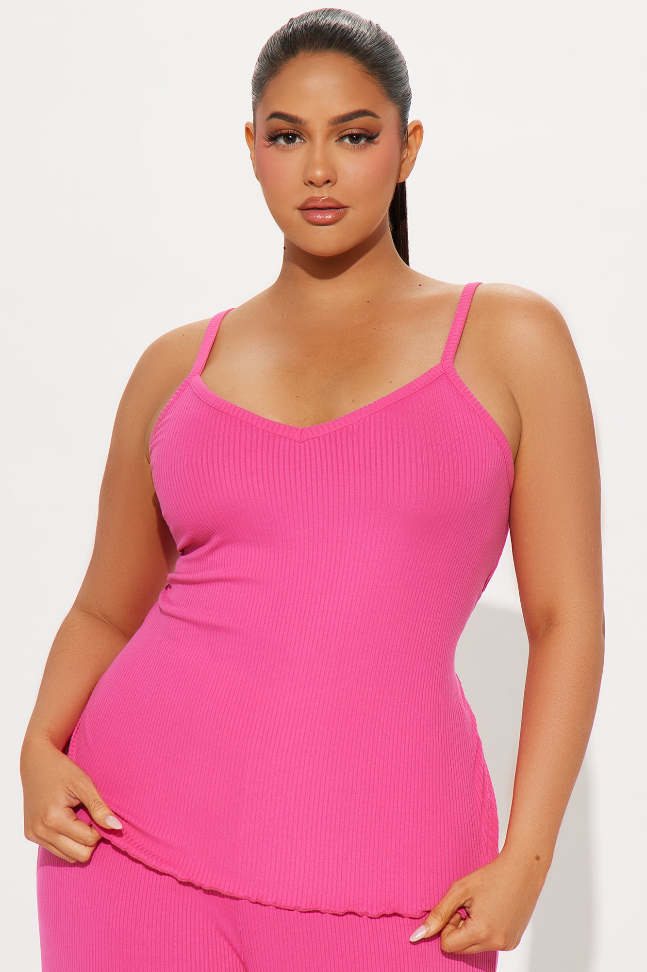 Comfy Mood Ribbed PJ Pant Set - Fuchsia