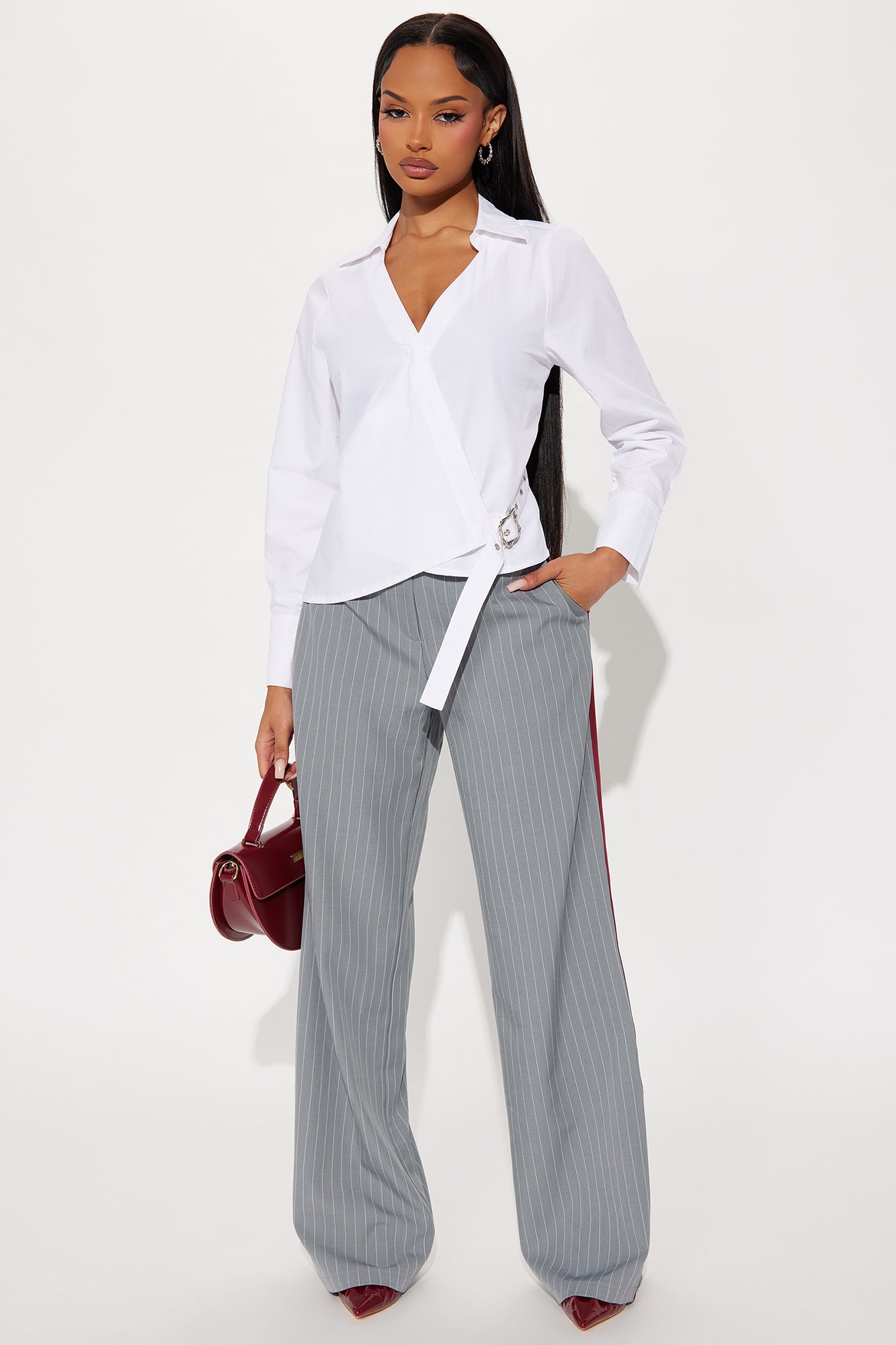 Different From The Rest Pinstripe Wide Leg Trouser Pant - Grey/combo