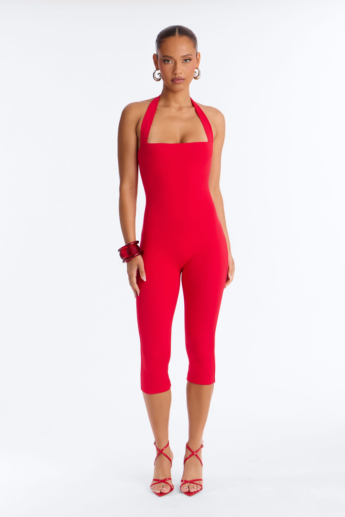 Ria Premium Modal Capri Jumpsuit - Red