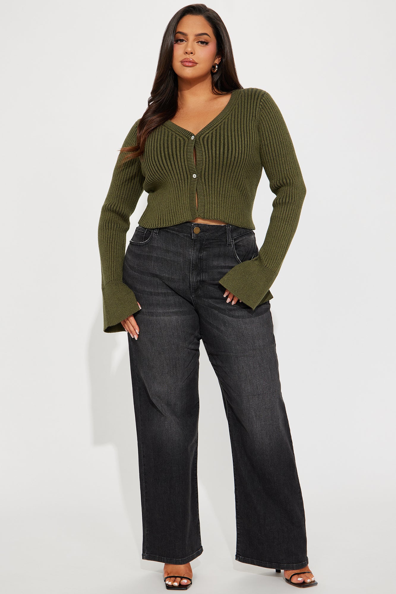 Takin' Hints Marled Cropped Cardigan - Green/combo
