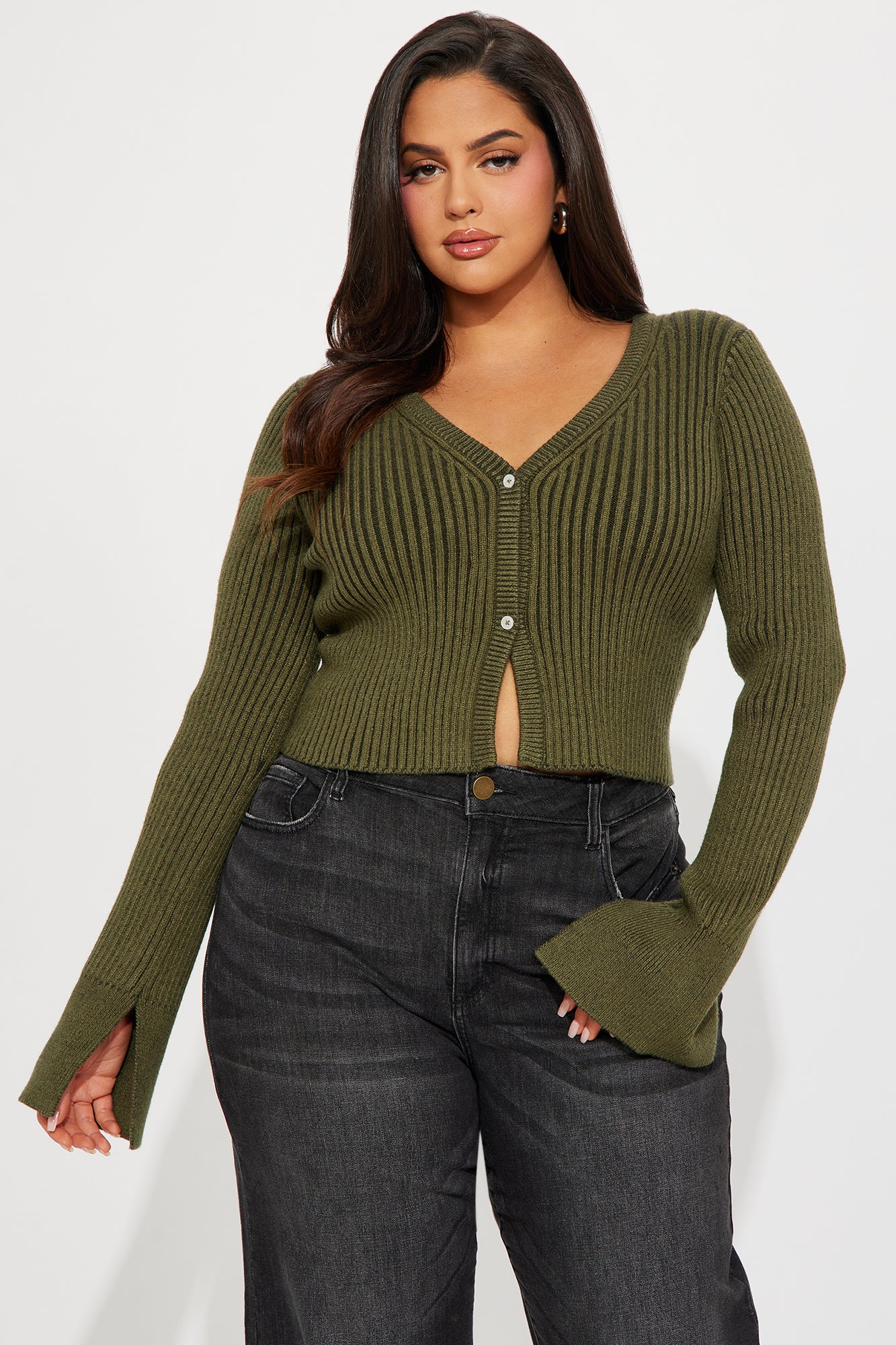 Takin' Hints Marled Cropped Cardigan - Green/combo