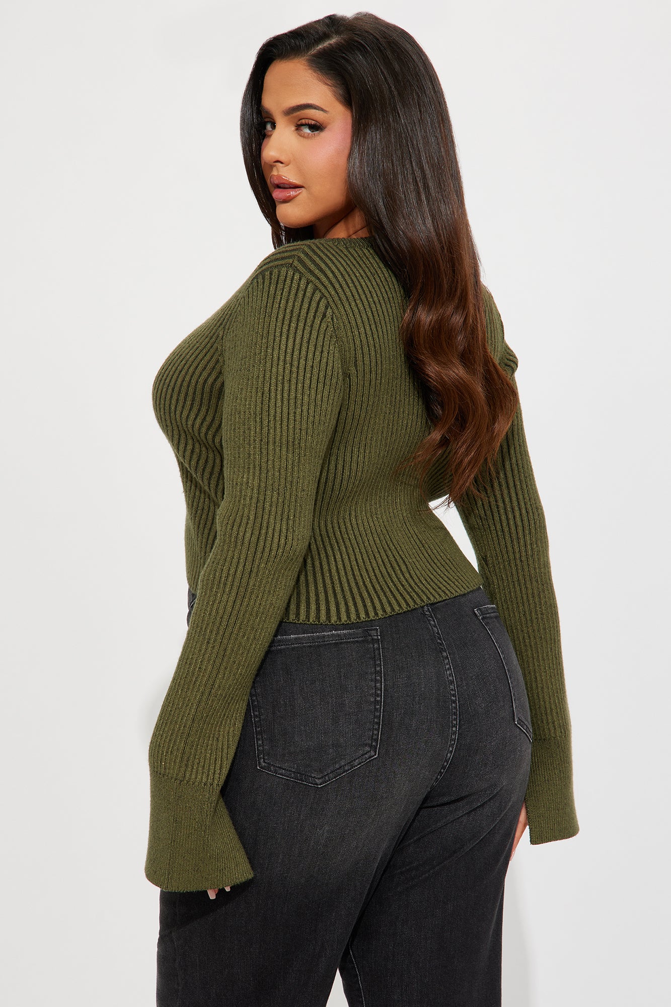 Takin' Hints Marled Cropped Cardigan - Green/combo