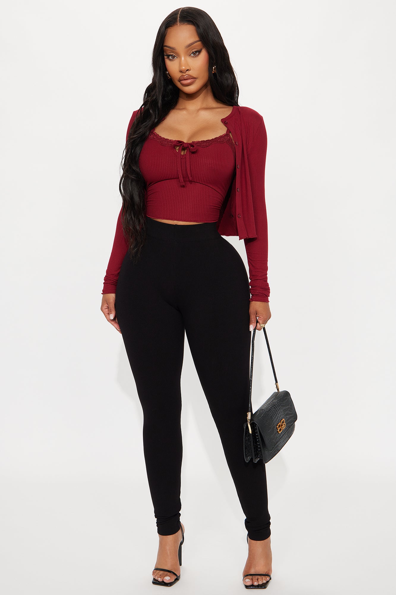 Gracie 2PC Cardigan And Tank Top - Burgundy