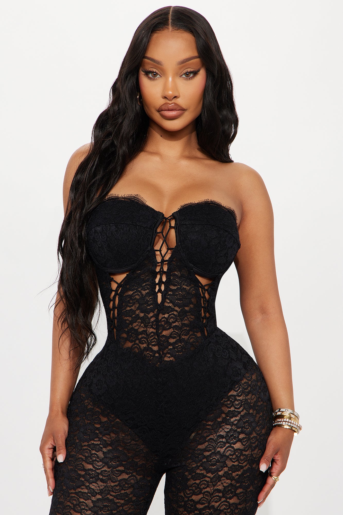 Mindy Lace Strapless Jumpsuit - Black