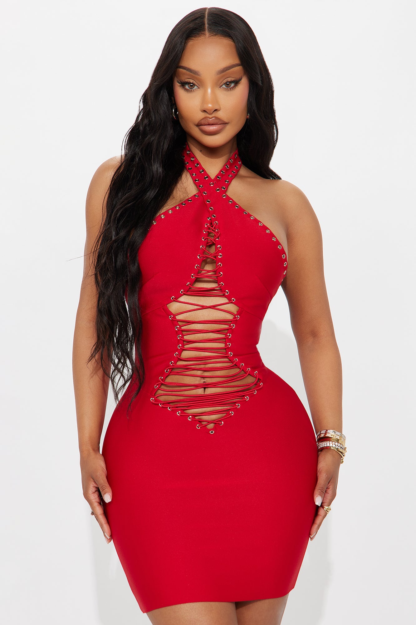 Blair Bandage Lace Up Mini Dress - Red