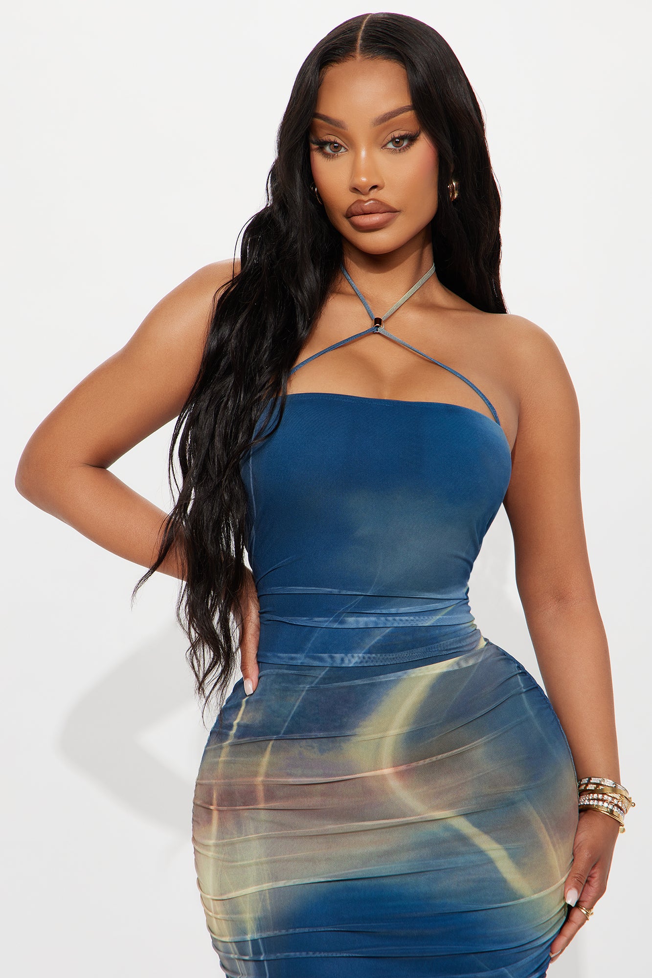 Kennedy Halter Maxi Dress - Blue/combo