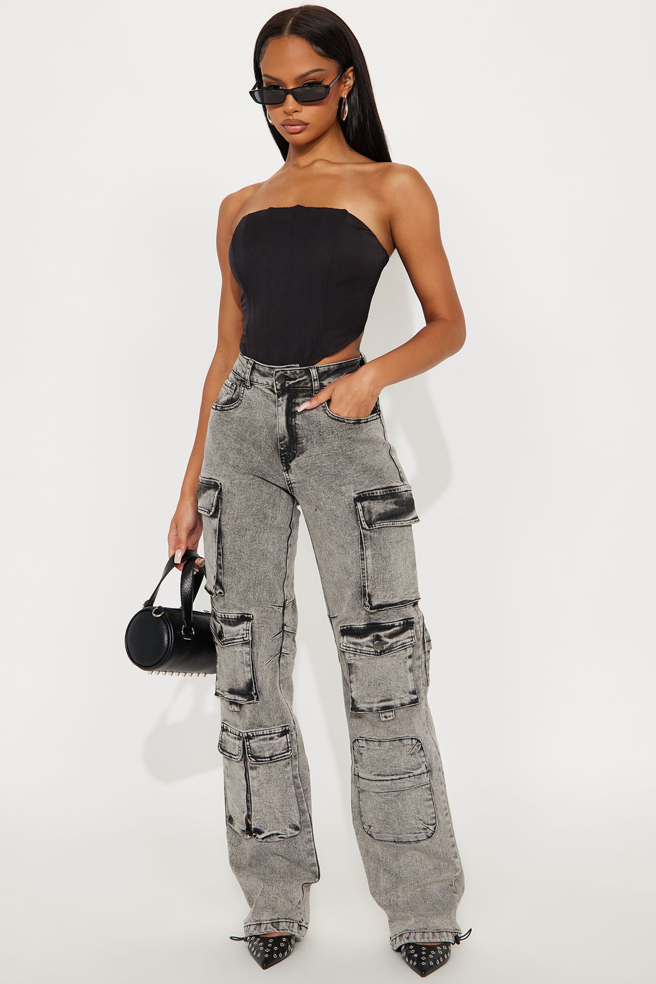Tall Fairfax High Rise Stretch Cargo Jeans - Acid Wash Grey