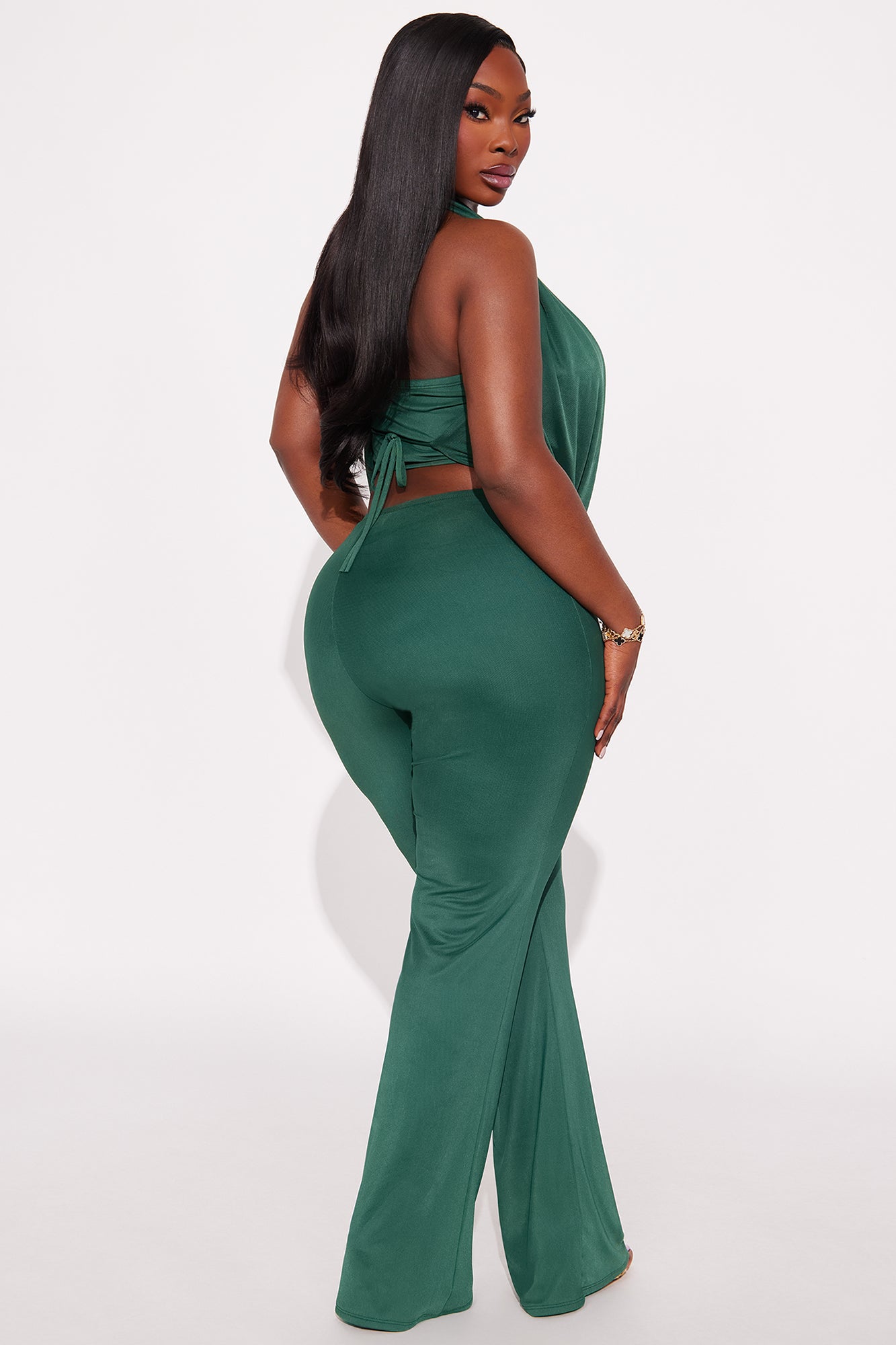 Stolen Glances Mesh Halter Jumpsuit - Hunter