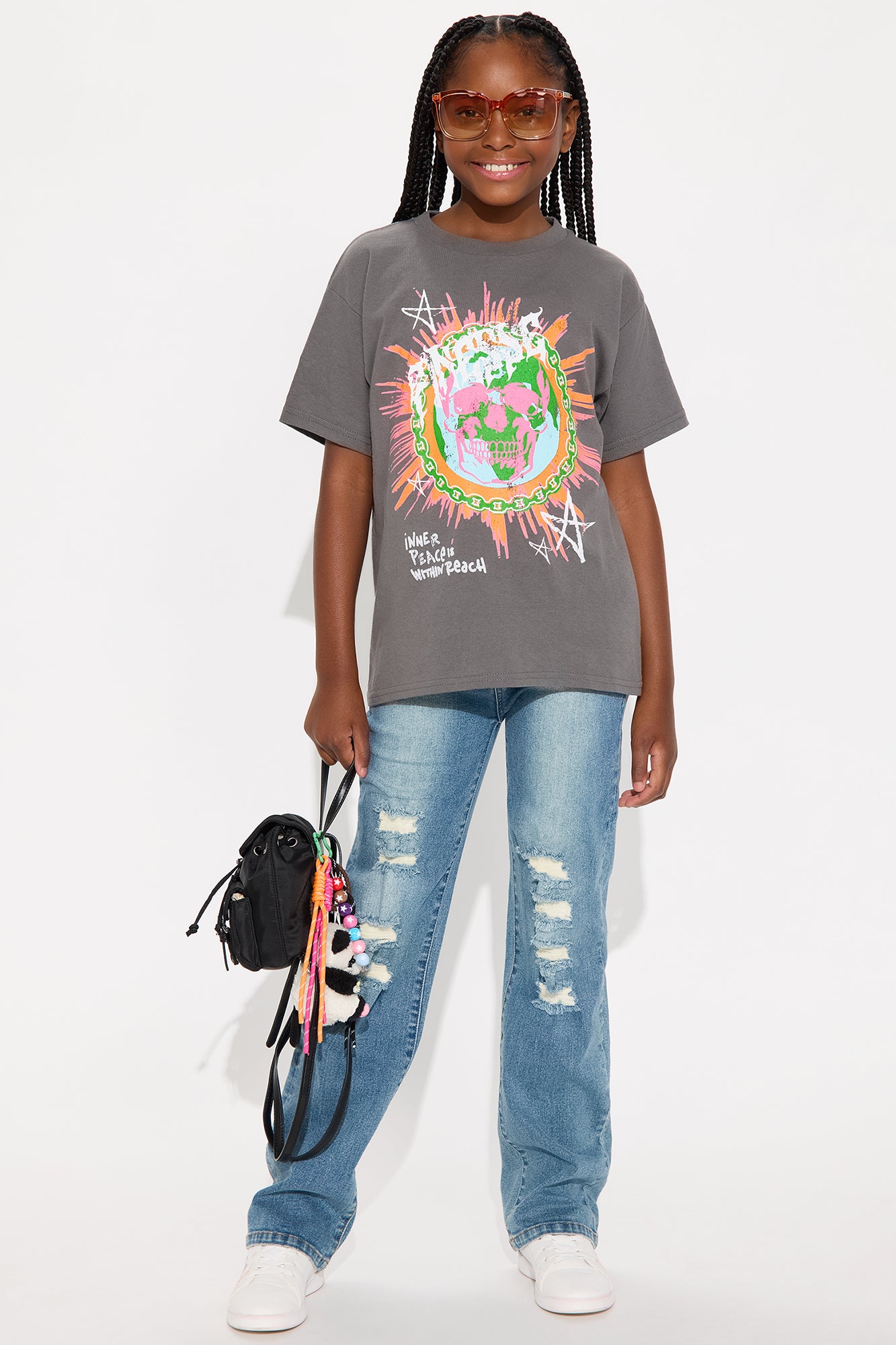 Mini Inner Peace Skull Oversized Tee - Charcoal