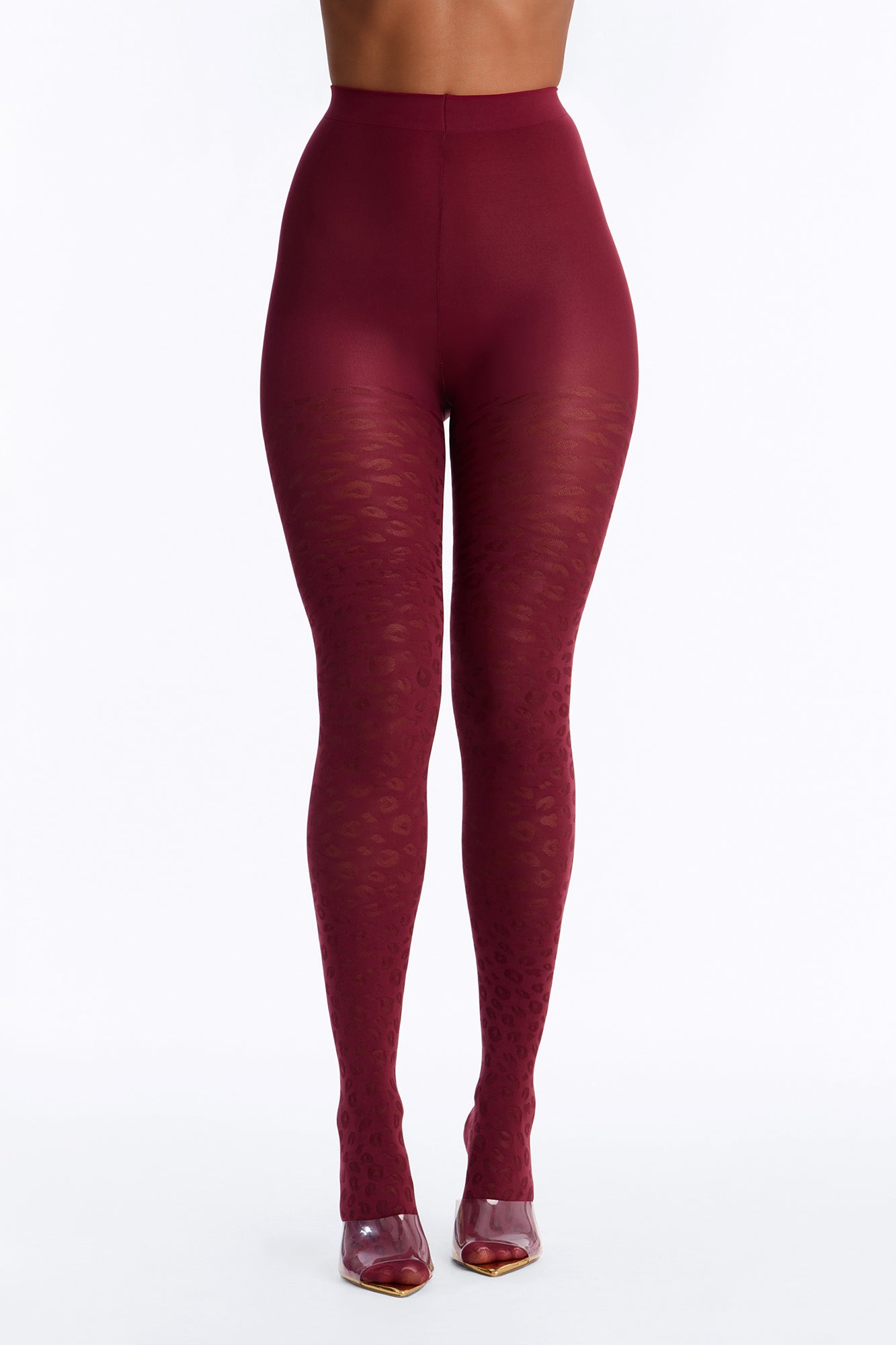 Early Morning Leopard Sheer Tights - Burgundy