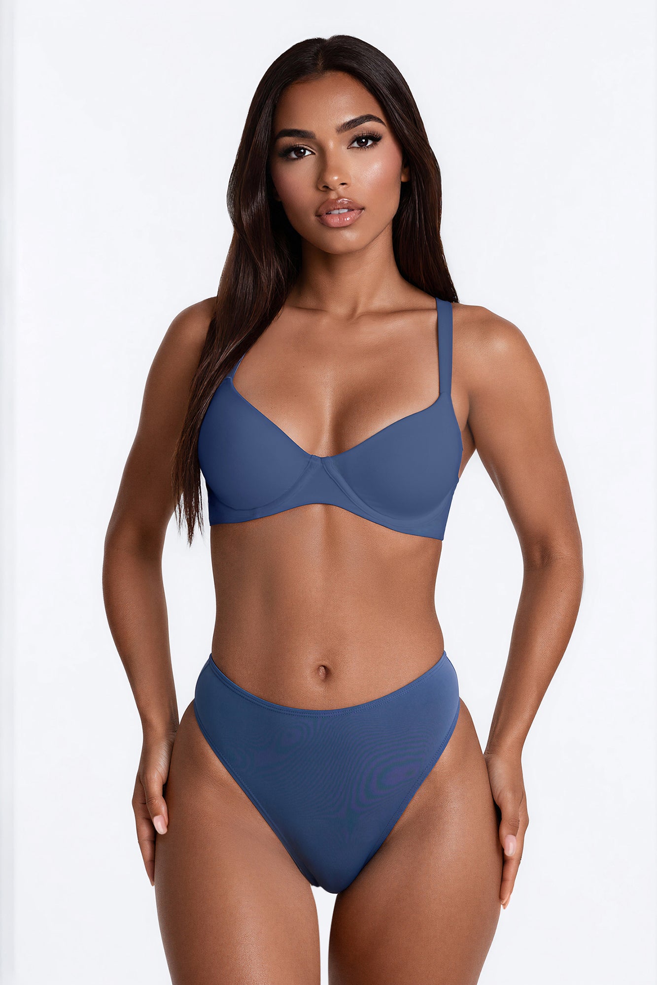 Nova Microfiber High Waist Thong Panty - Slate Blue