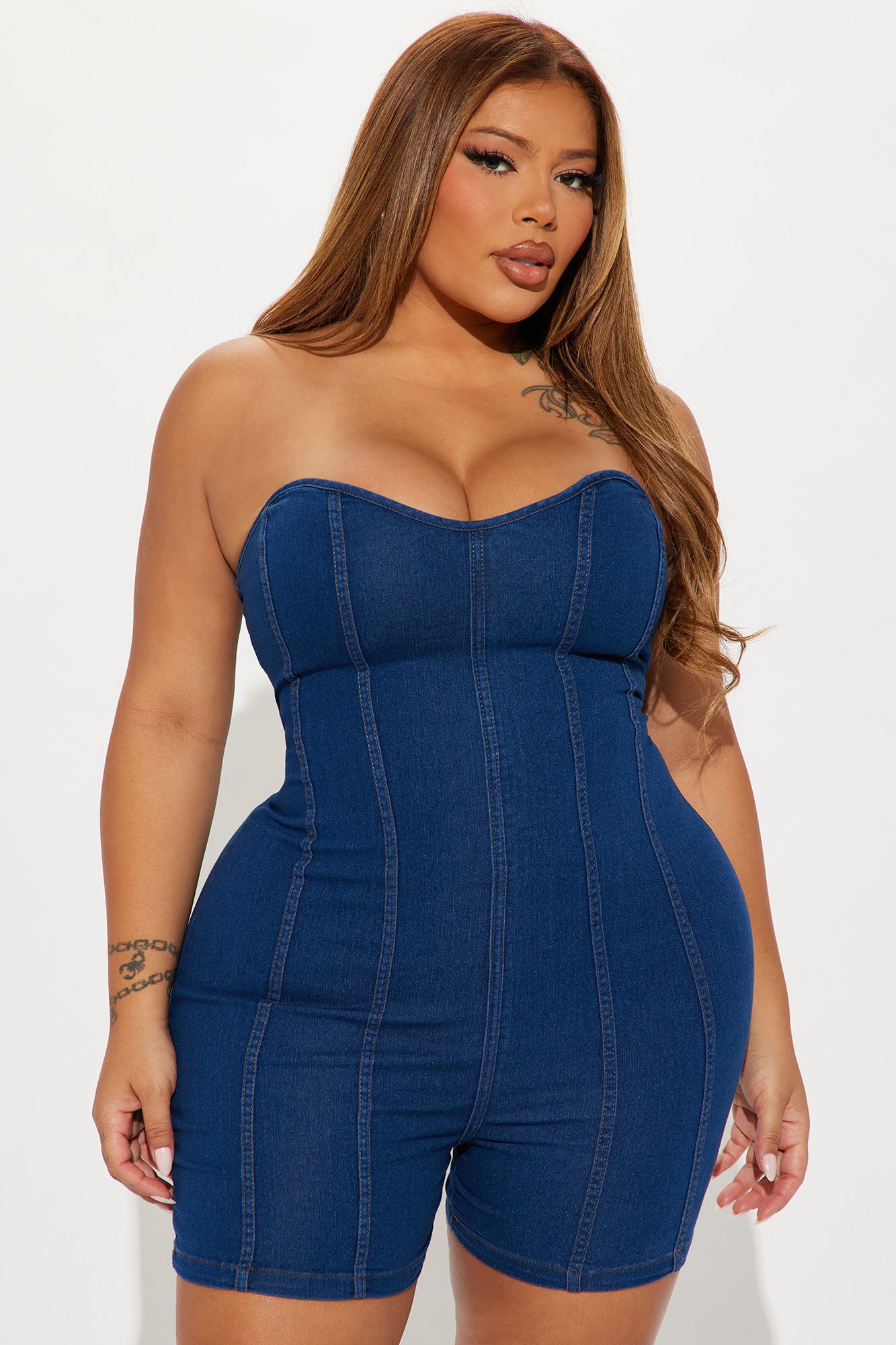 Catch Me Outside Denim Romper - Dark Wash