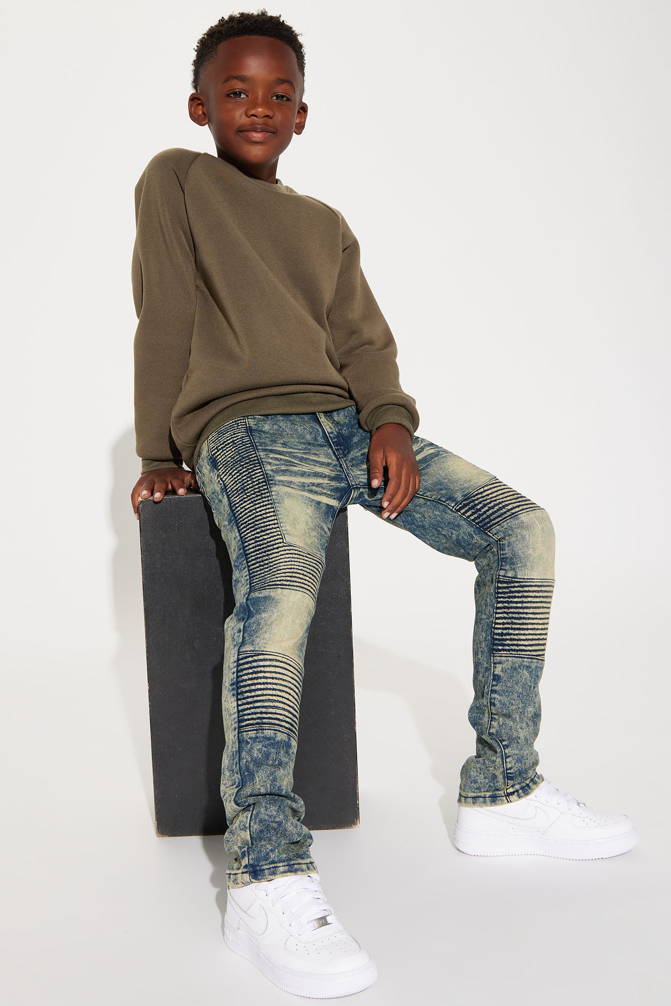 Mini Stretch Denim Splatter Moto Jeans - Indigo