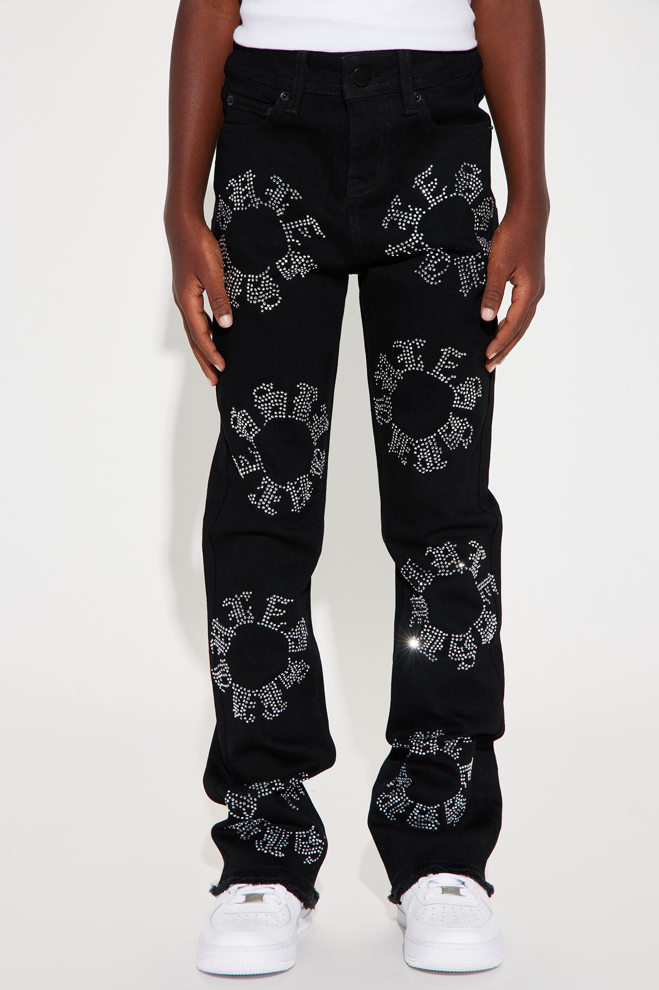 Mini Bling My Line Stacked Skinny Flare Pants - Black/Silver
