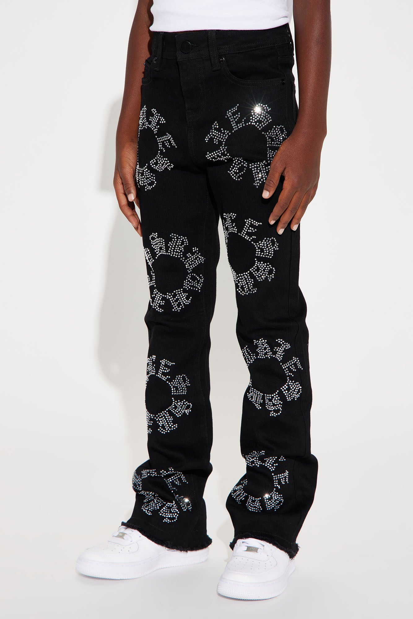Mini Bling My Line Stacked Skinny Flare Pants - Black/Silver
