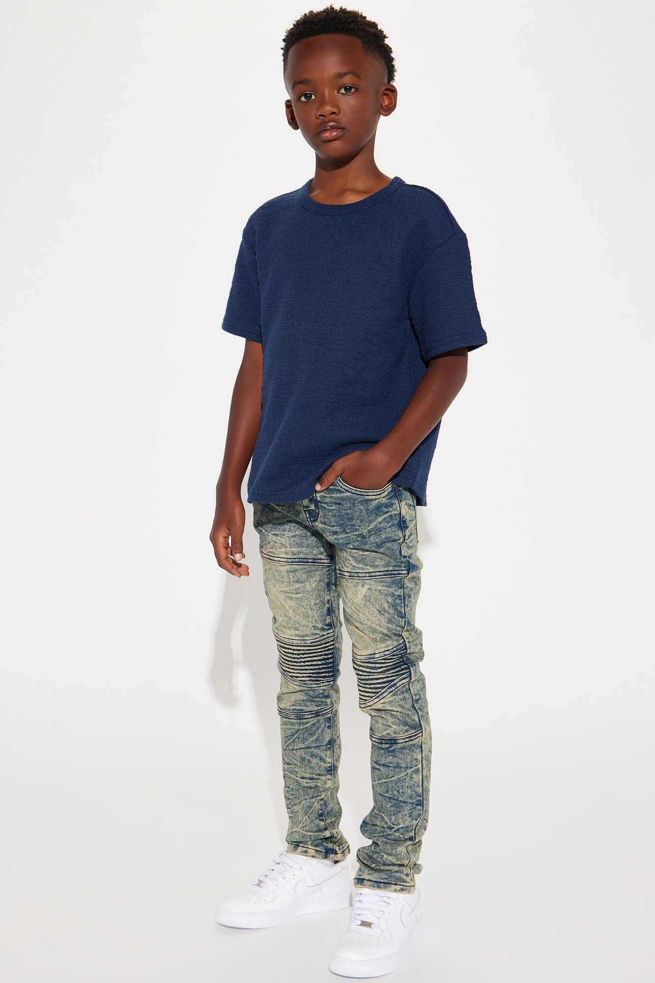 Mini Stretch Denim Rip And Repair Moto Skinny Jeans - Navy Wash
