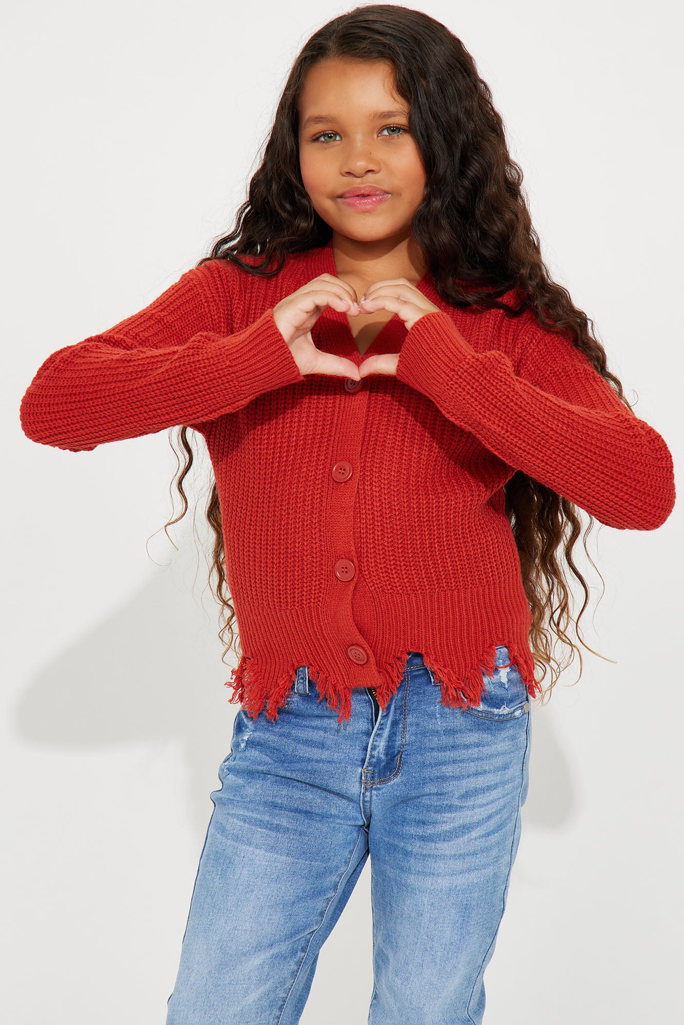 Mini Distressed With You Cardigan - Rust