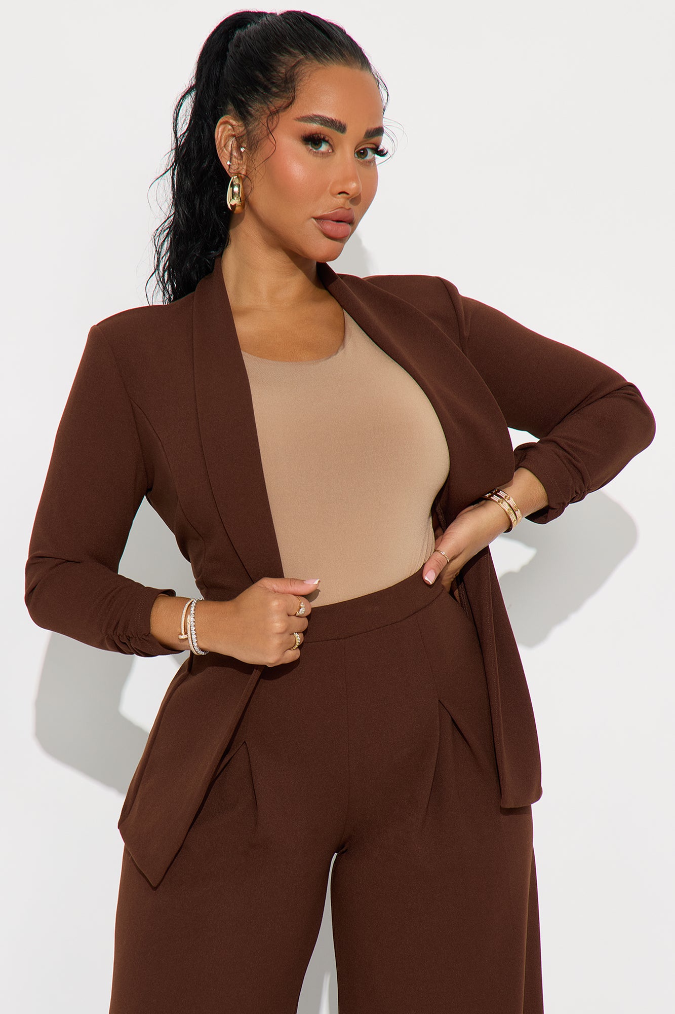 Reaching Goals Blazer Pant Set - Brown