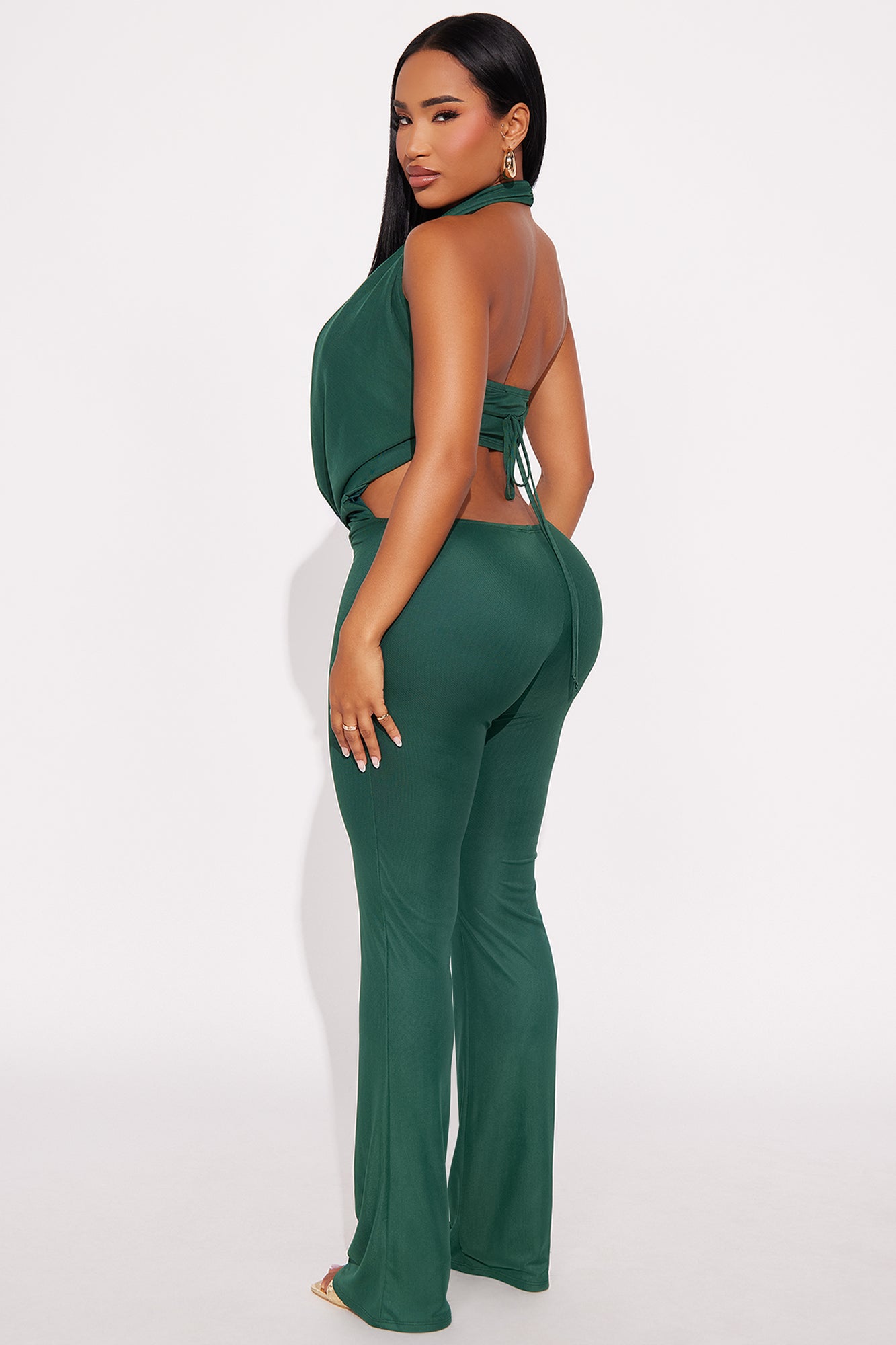 Stolen Glances Mesh Halter Jumpsuit - Hunter