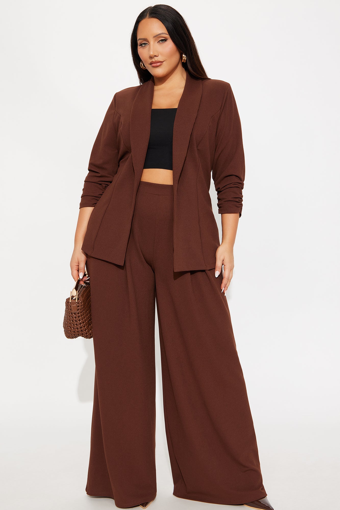 Reaching Goals Blazer Pant Set - Brown