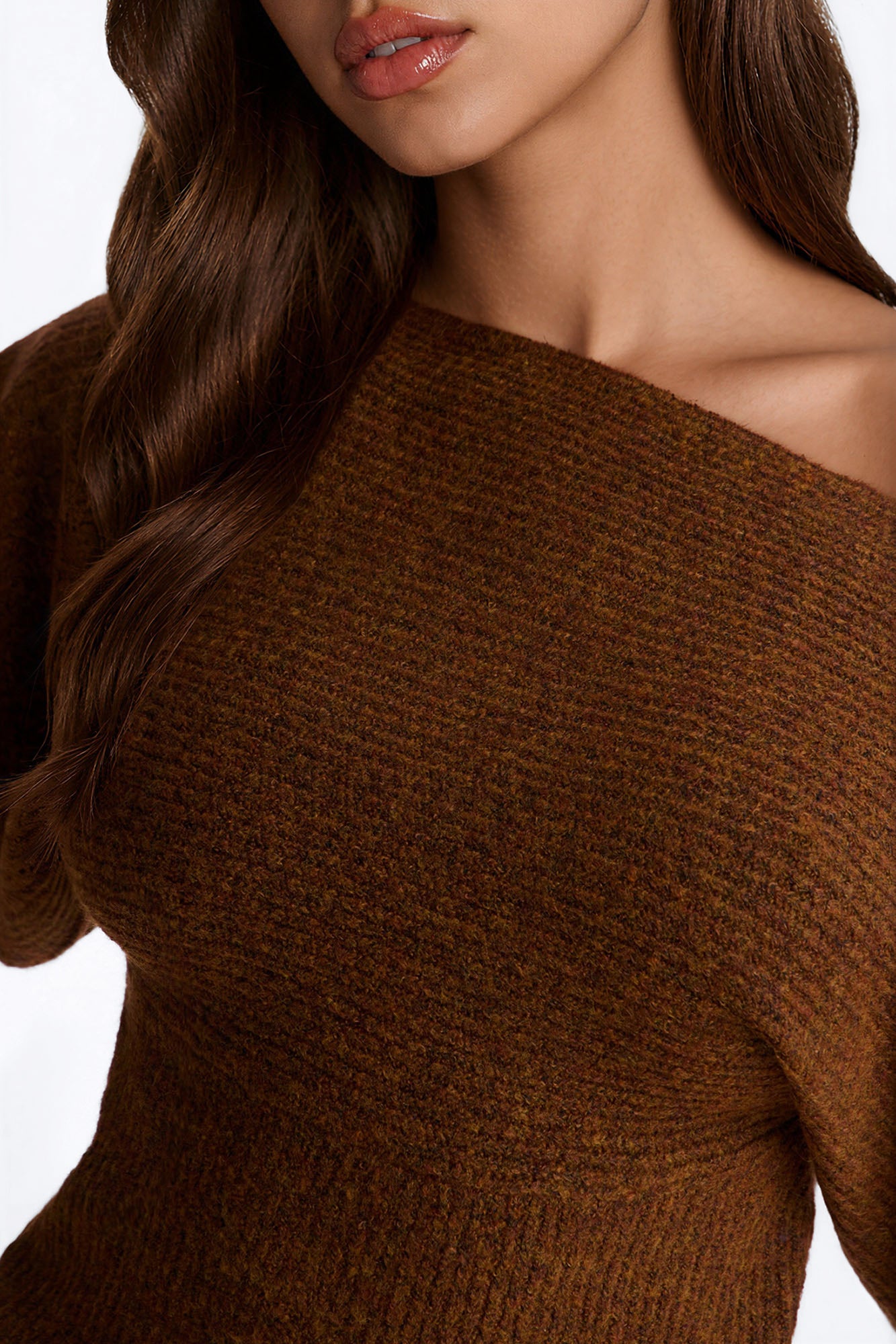 Carol One Shoulder Sweater Top - Brown