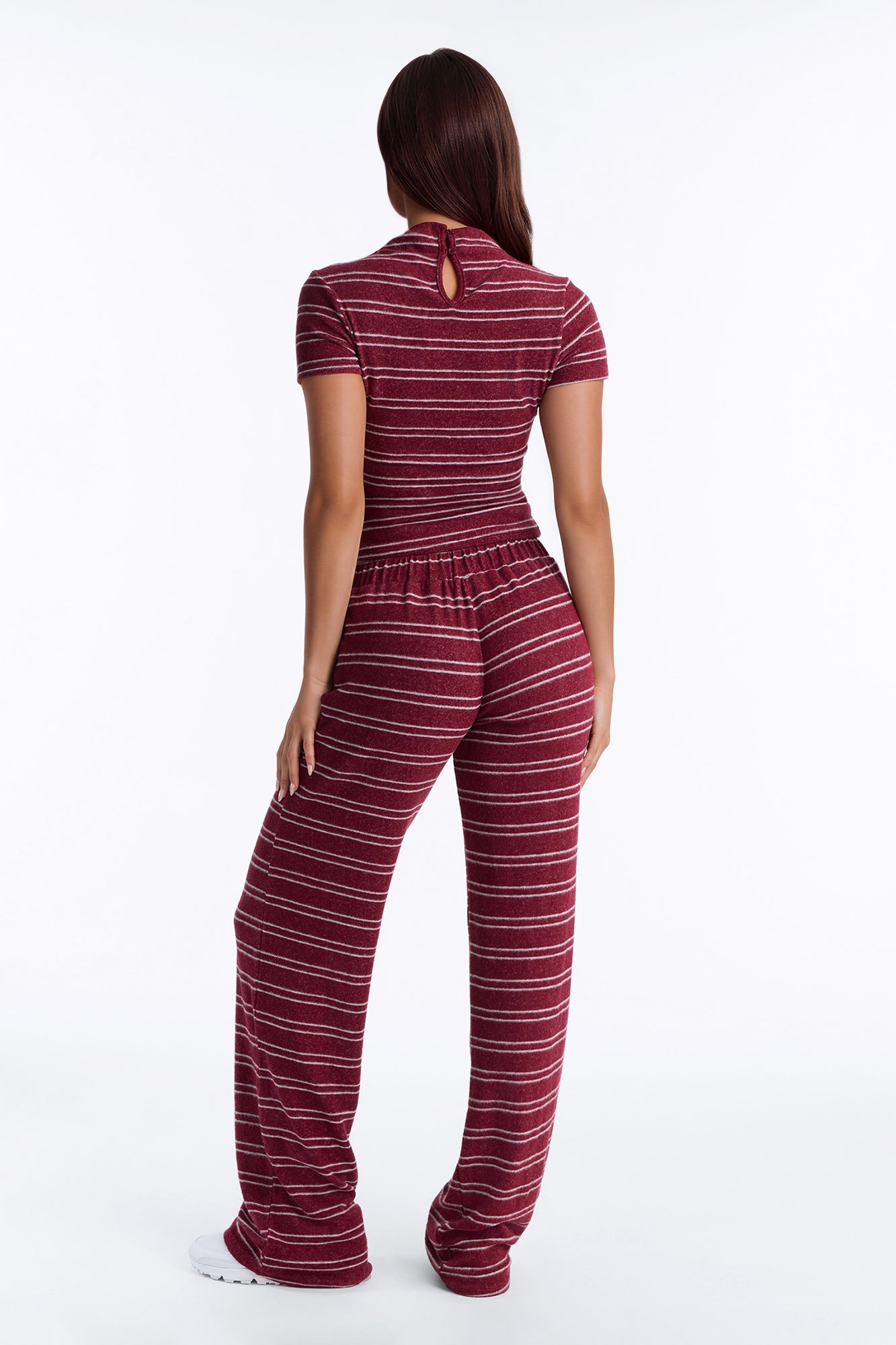 Hang Around Striped Hacci Pant Set - Wine