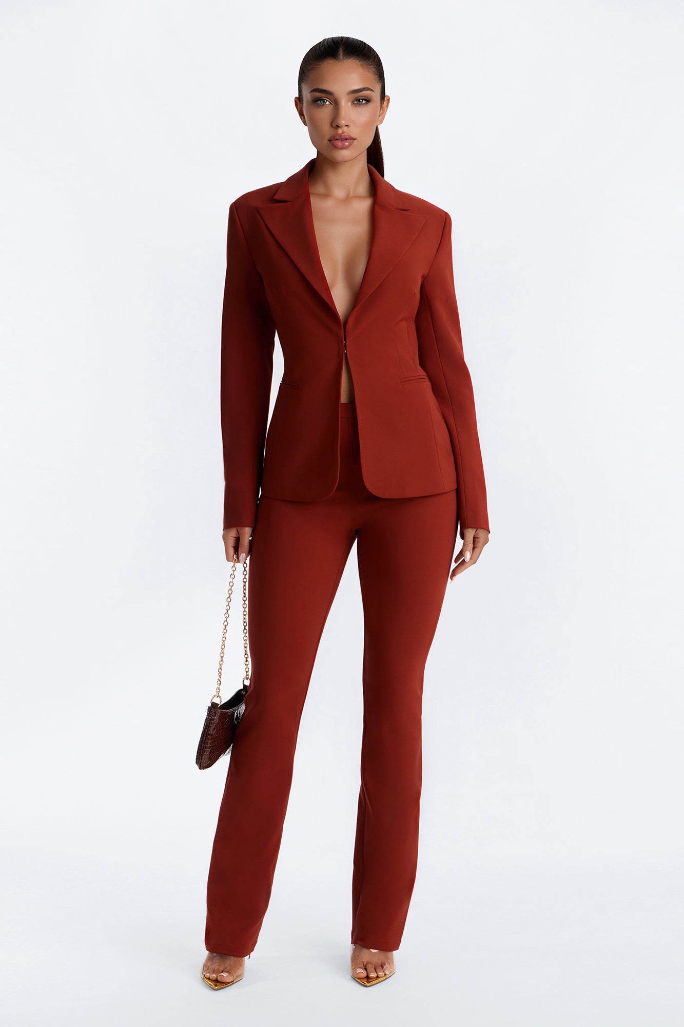 Primavera Fitted Stretch Single Breasted Blazer - Rust