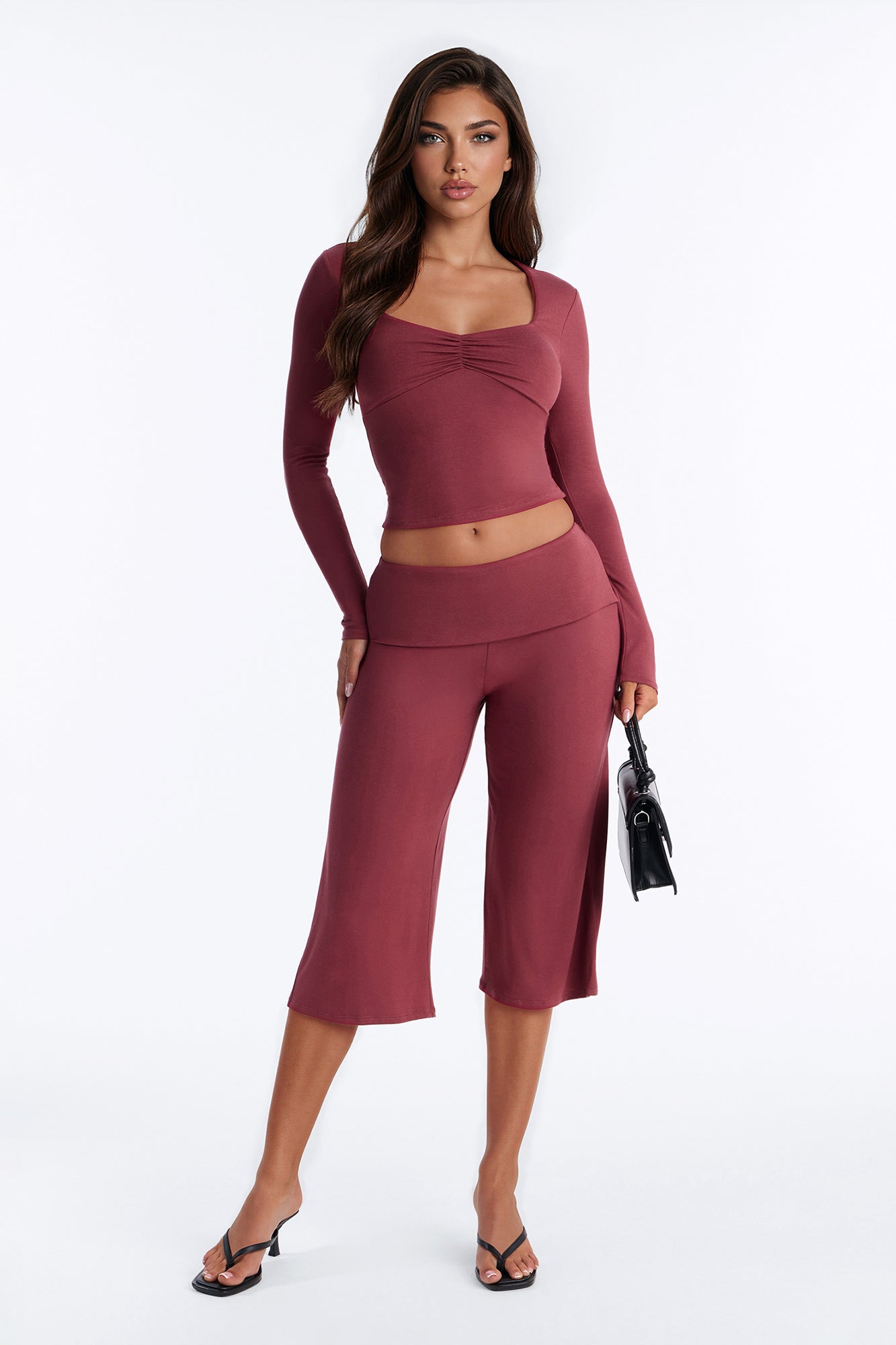 Katrina Foldover Gaucho Pant Set - Mauve