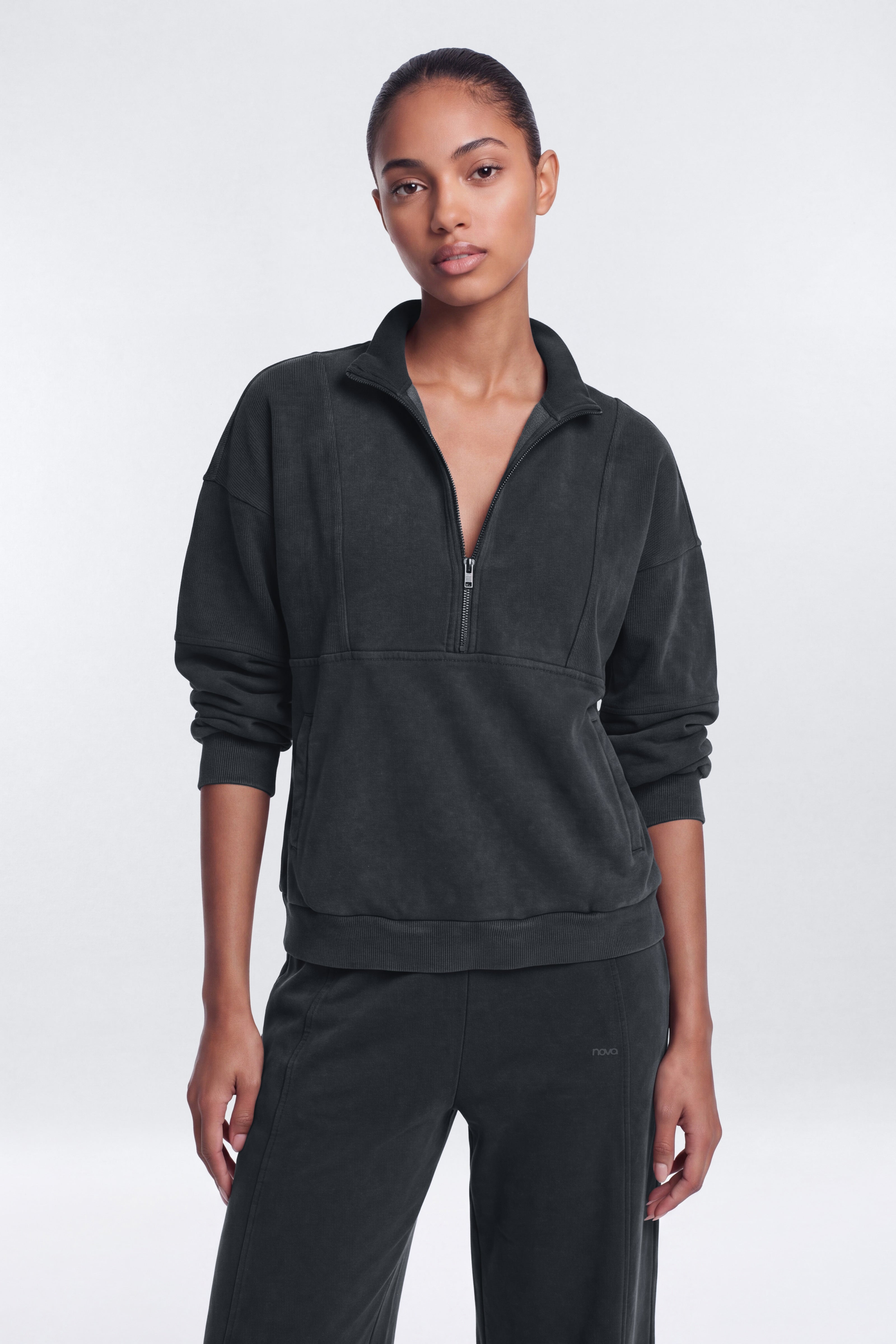 French Terry Half Zip Pullover Jacket - Carbon