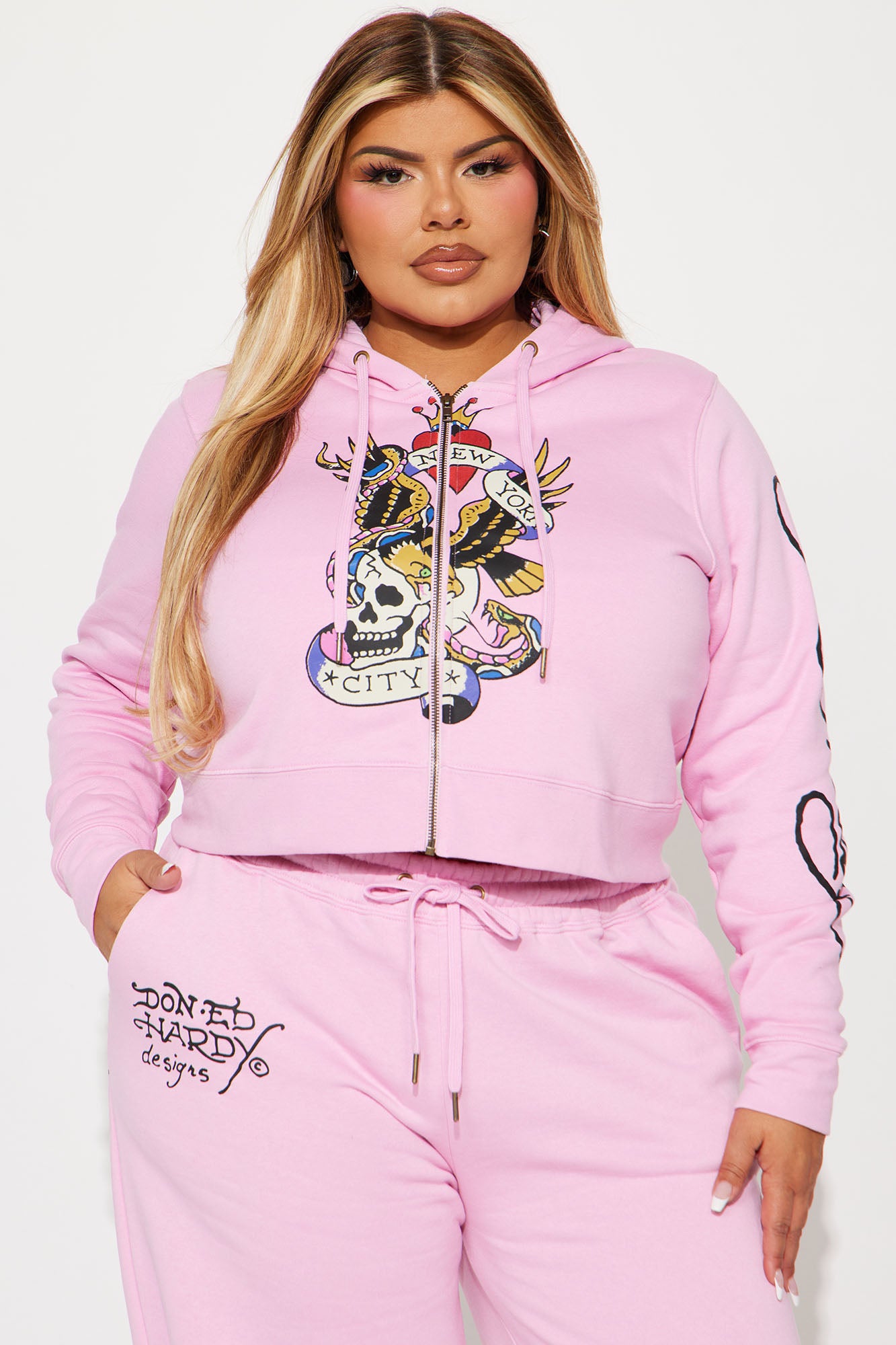 Ed Hardy Flying Skull Pant Set - Pink