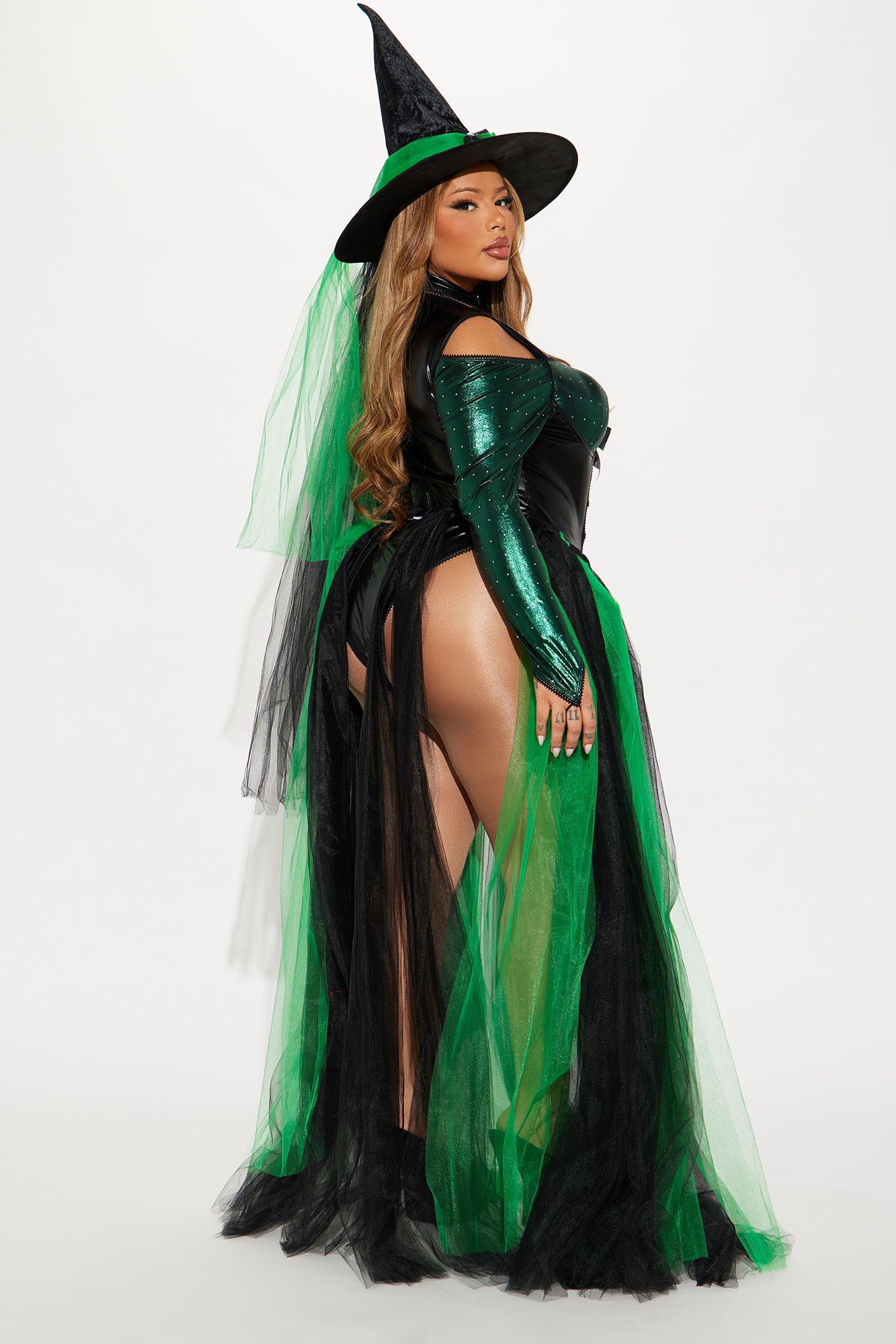 Green Emerald Witch 3 Piece Costume Set - Green/combo