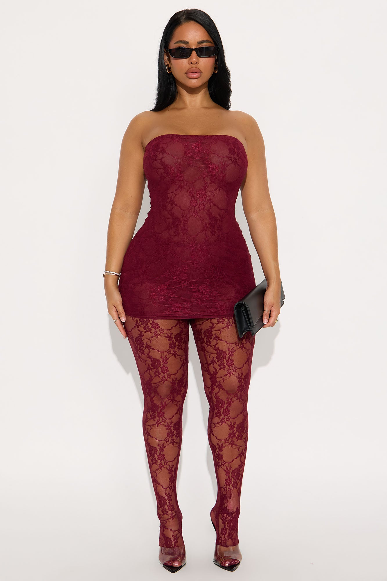 So Lovely Lace Micro Mini Dress Set - Burgundy