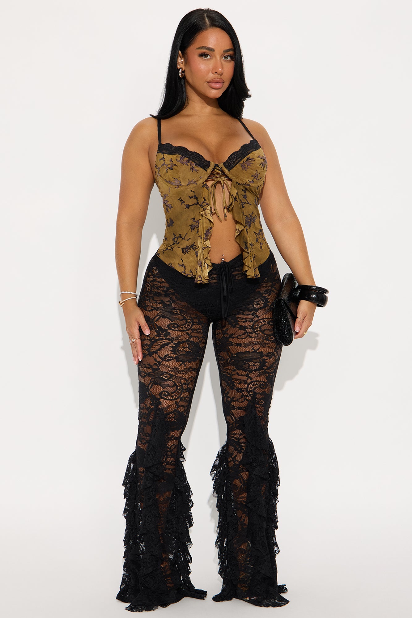 Tallulah Flocked Flyaway Top - Olive