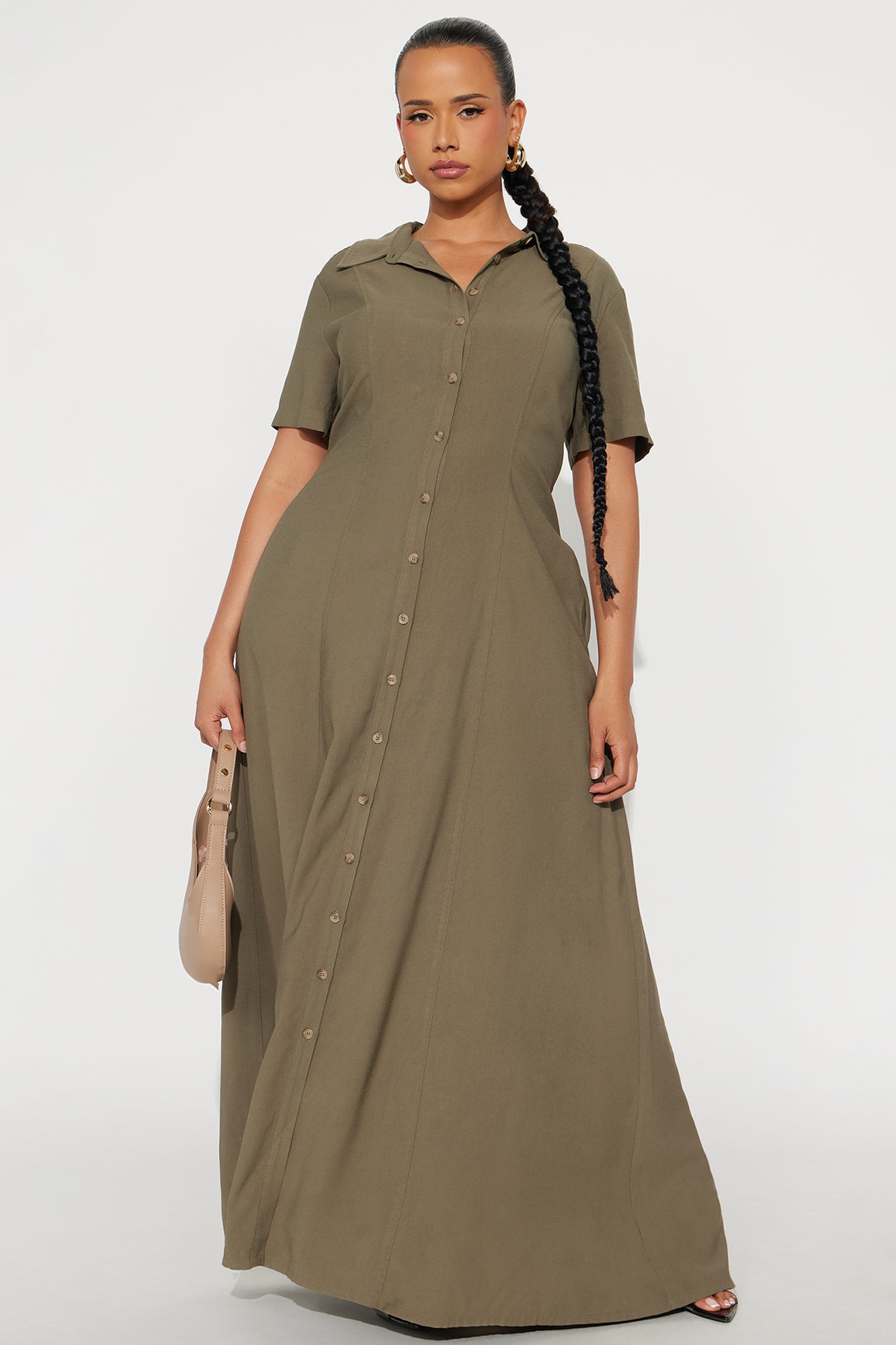 Elsa Woven Shirt Maxi Dress - Olive