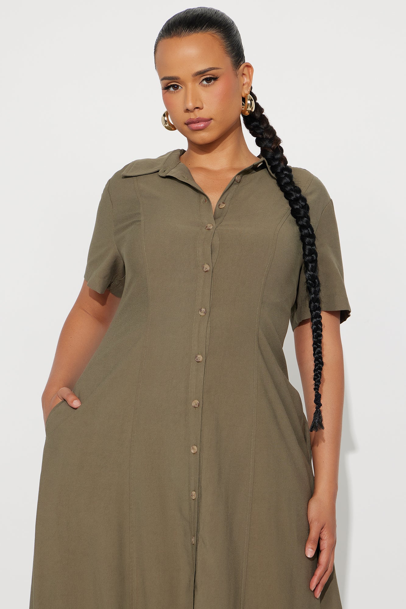 Elsa Woven Shirt Maxi Dress - Olive