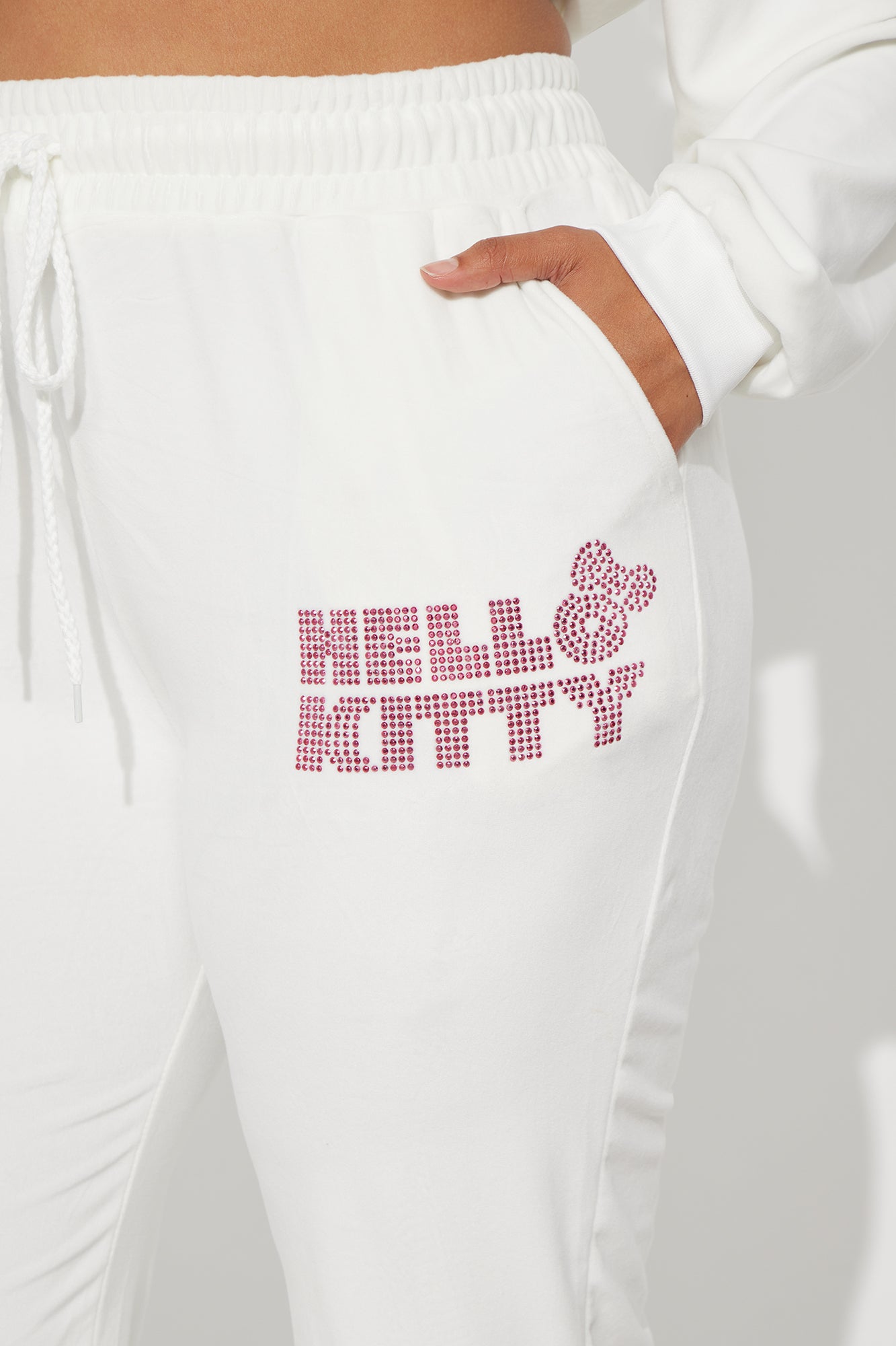 Hello Kitty Rhinestone Velour Pant - White