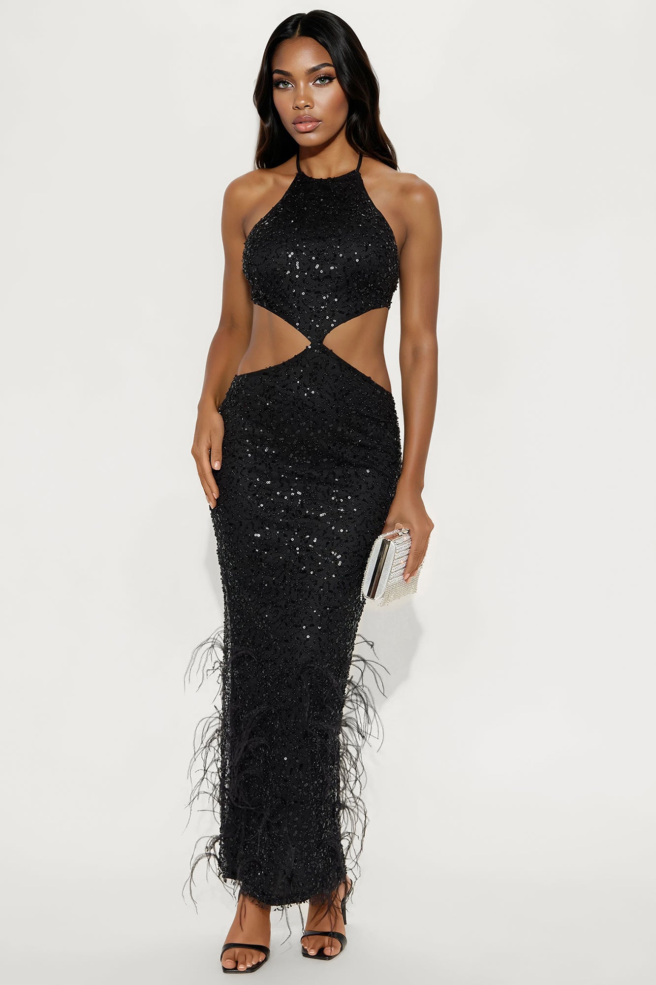 Angela Sequin Cocktail Gown - Black