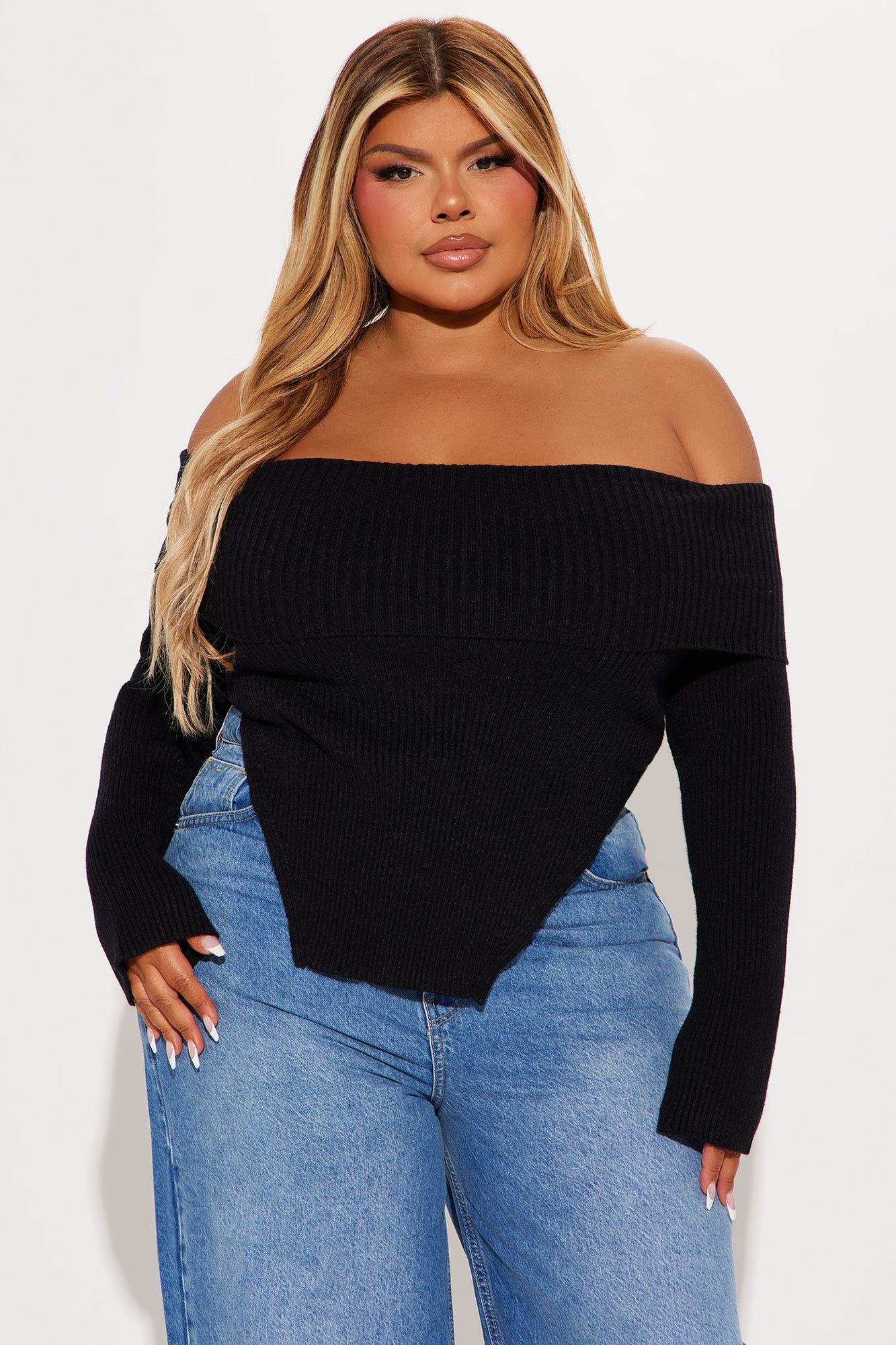 Karma Off Shoulder Sweater - Black