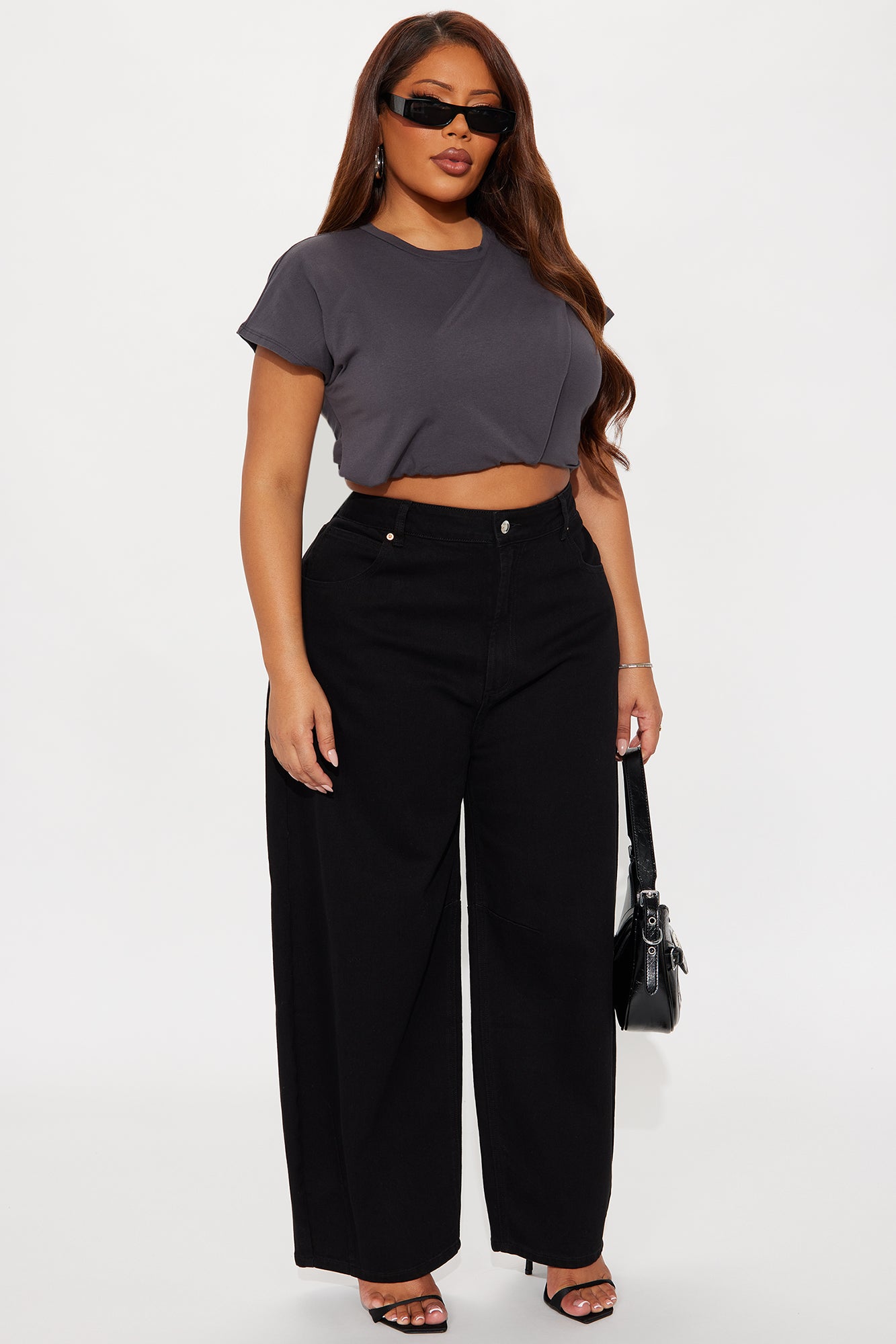 Checked Out Barrel Leg Jeans - Black