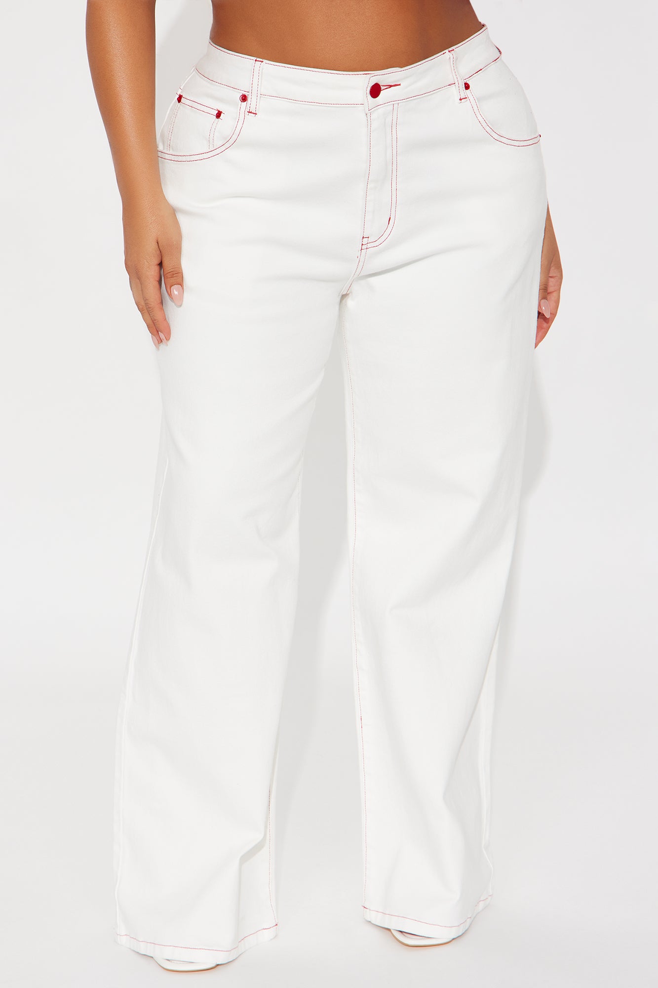 Cherry Bow Embroidered Wide Leg Jeans - White