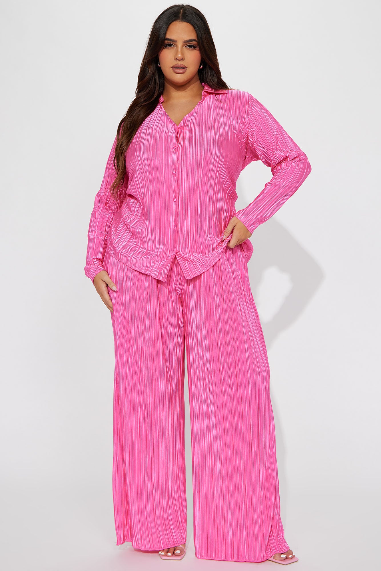 If It Plisse You Pant Set - Pink